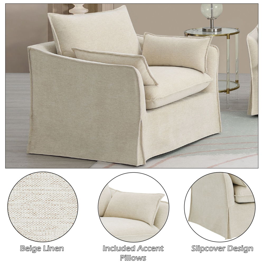 Shane - Chair With 2 Pillows - Beige Linen, beige, view 8