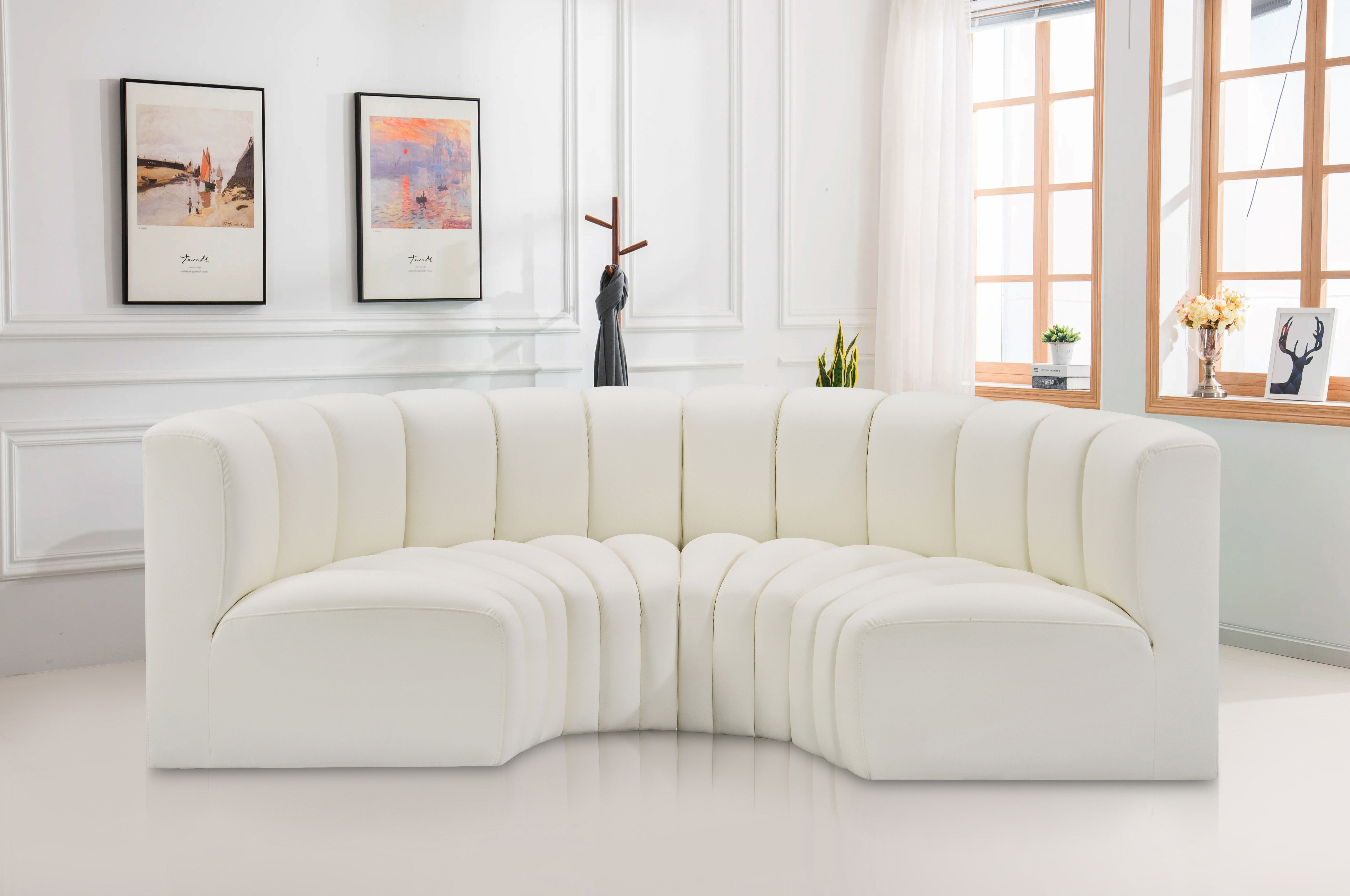 Arc - Faux Leather 4 Piece U-Shaped Modular Sofa - Cream