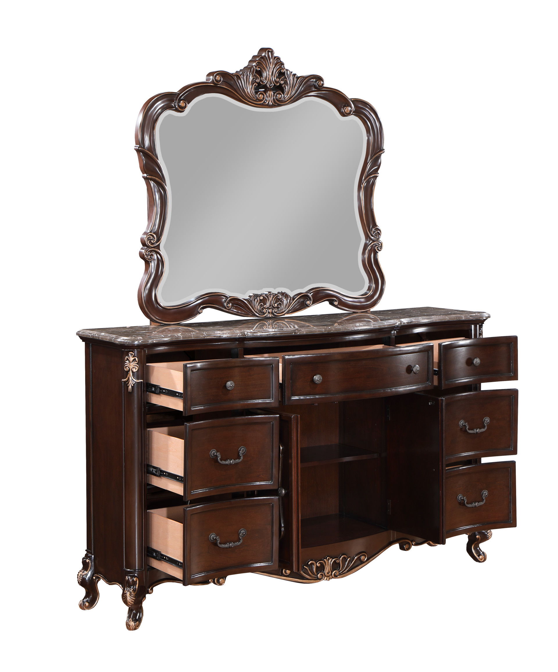 Constantine - Dresser With Marble Top - Cherry, dark brown, view 4
