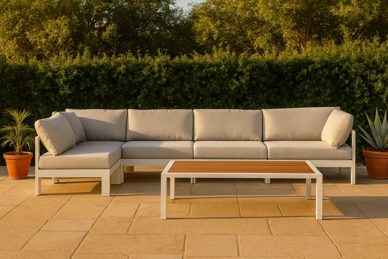 Nizuc - Outdoor Patio 5 Piece Modular Sectional With White Frame - White