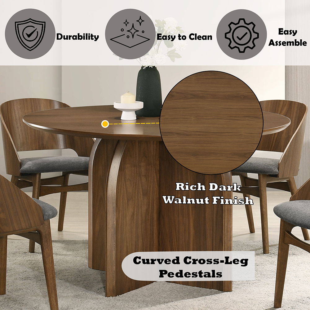Delmon - Round Dining Table - Dark Walnut, dark brown, view 7