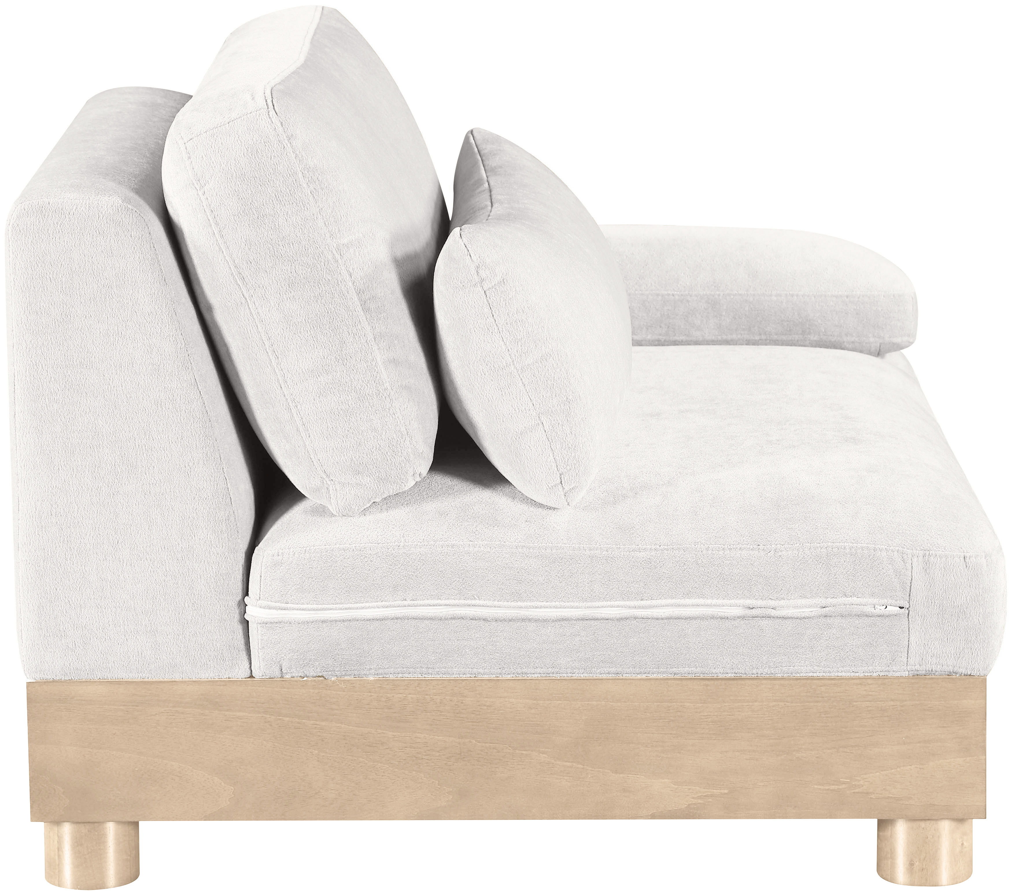 Turin - Chenille Fabric Upholstered Modular Right Arm Chair - Cream / Natural Oak