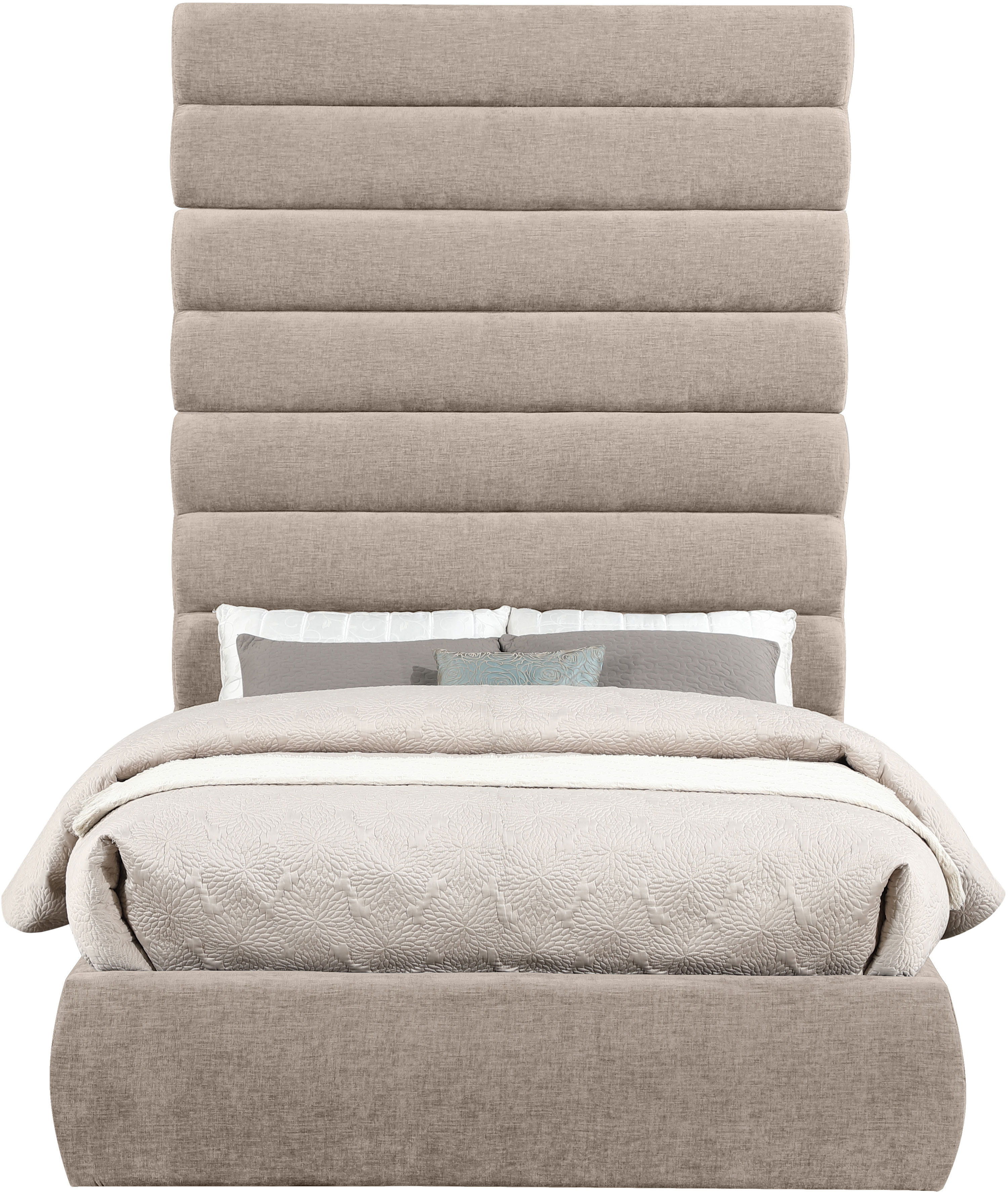 Adam - Chenille Fabric Full Bed With 89" Headboard - Beige