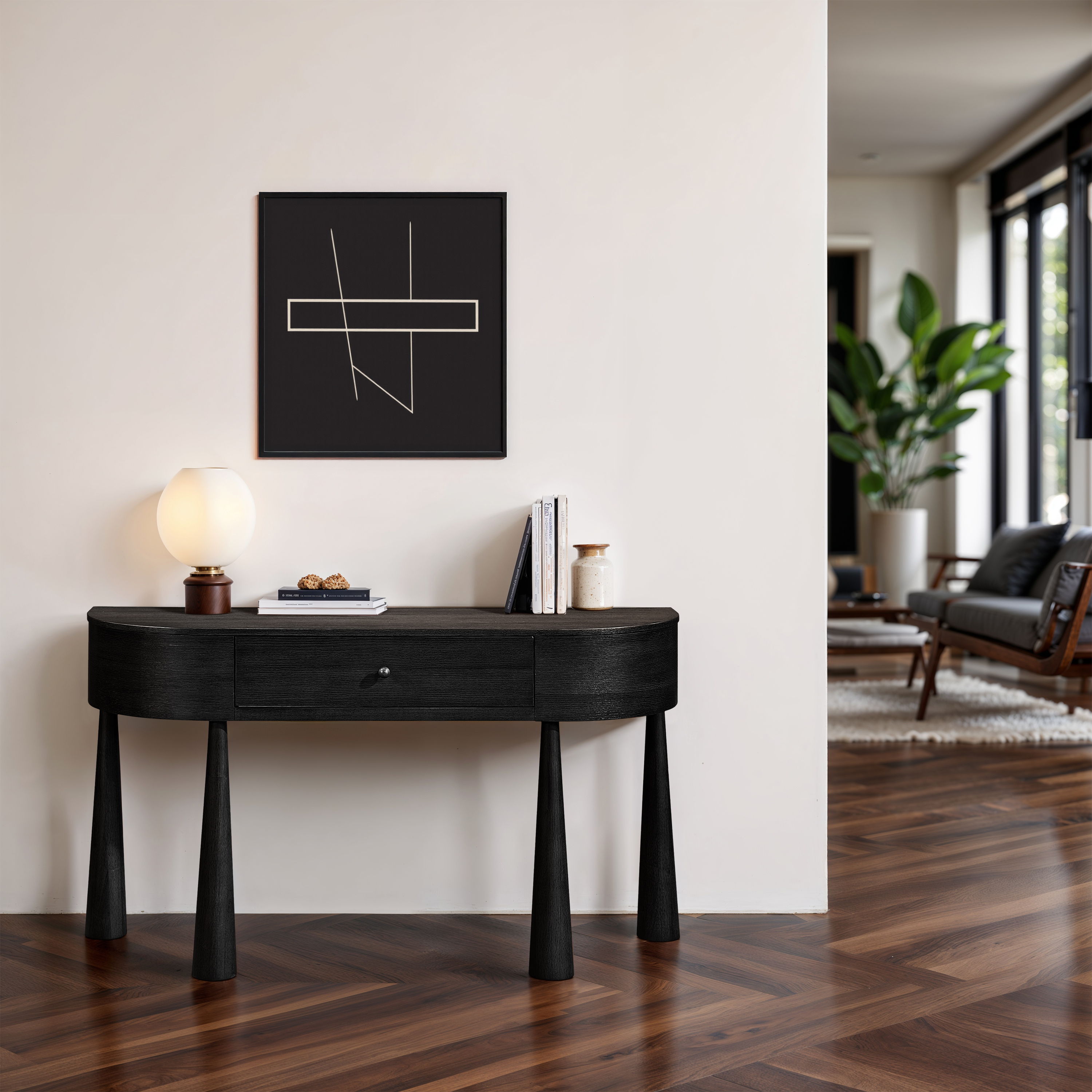 Oasis - Acacia Veneer And Solid Wood Console Table - Black