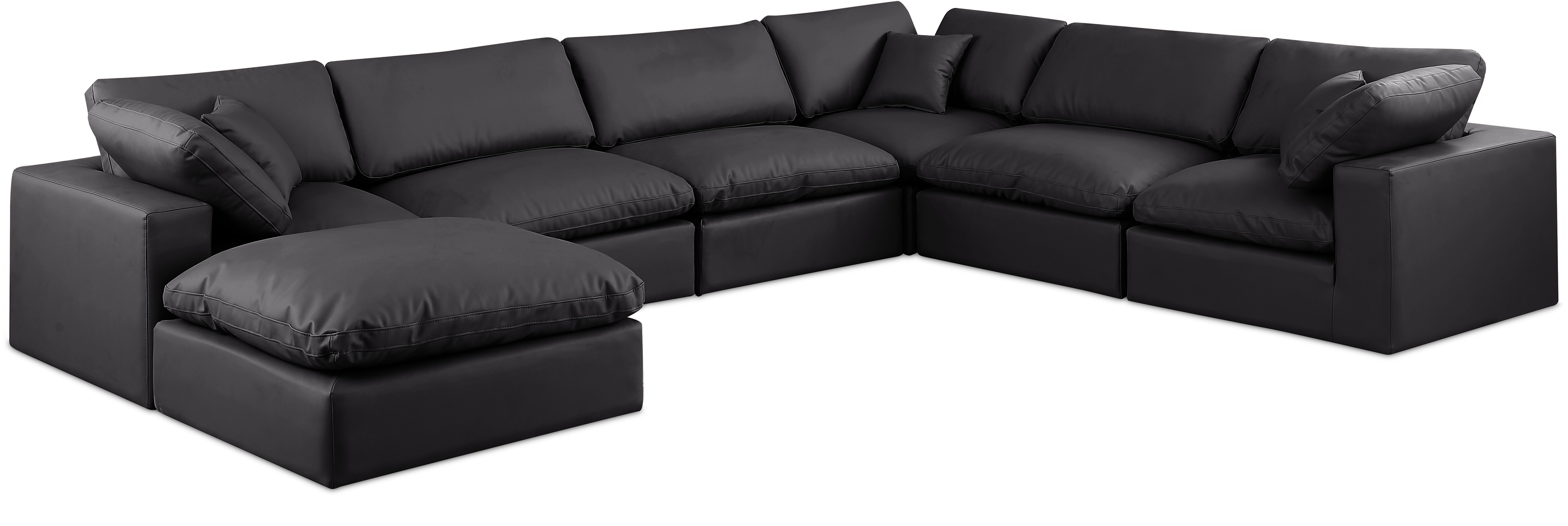 Comfy - 7 Piece Faux Leather Modular Sectional With Chaise - Charcoal