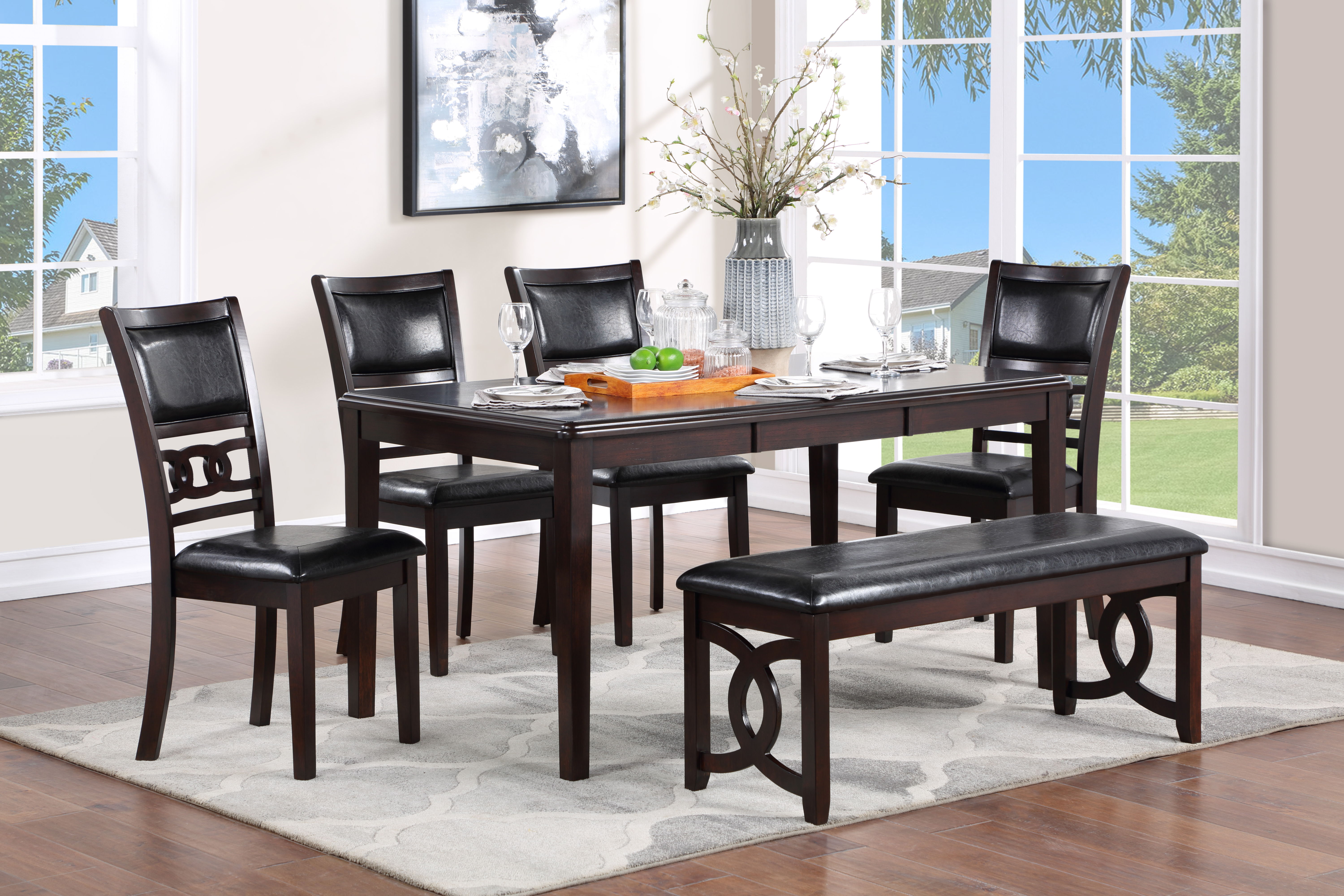 Gia - 6 Piece Dining Table & 4 Chairs & Bench - Ebony