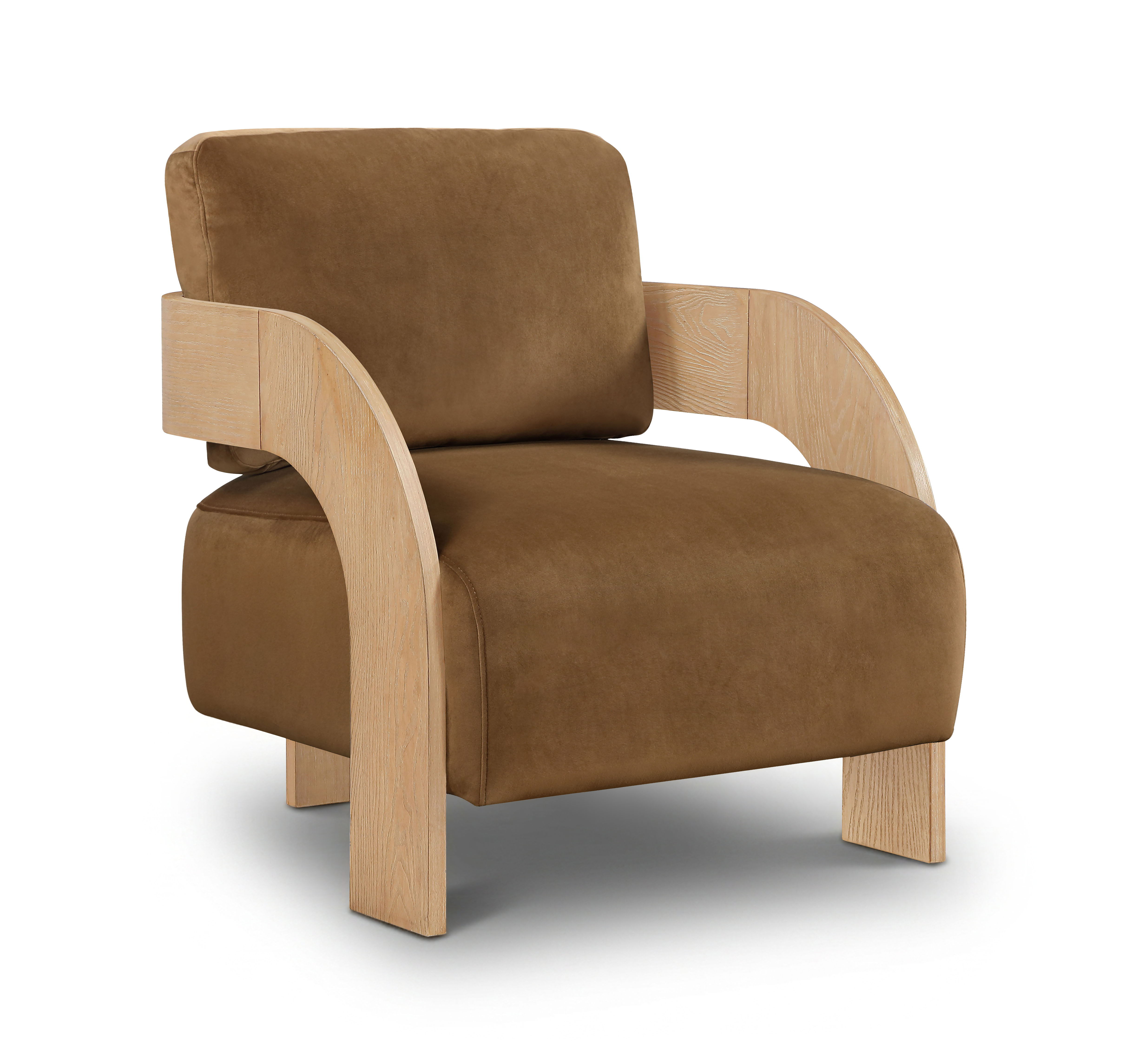 Cedra - Velvet Performance Fabric Upholstered Accent Chair - Saddle / Natural