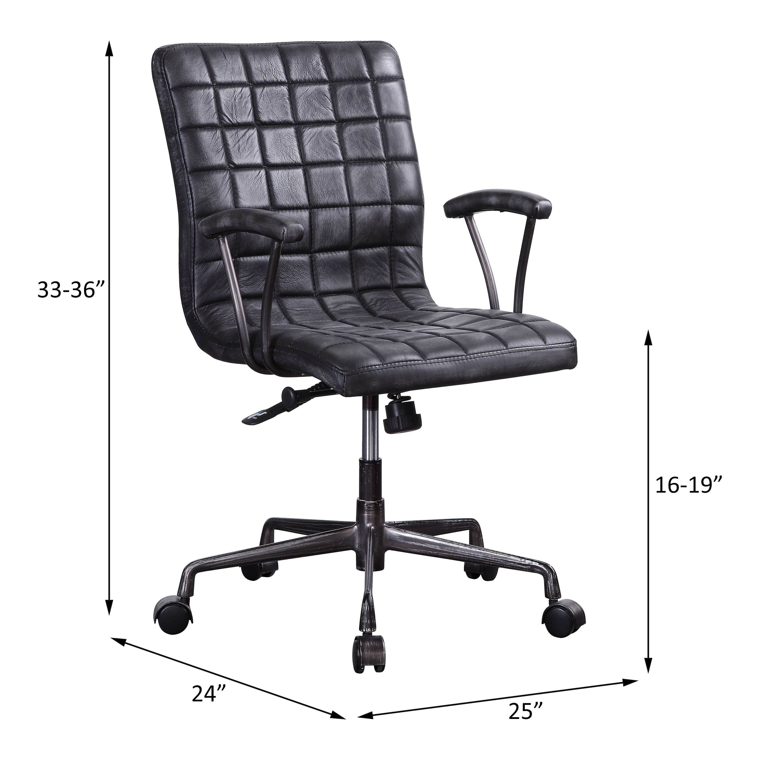 Barack - Office Chair - Vintage Black Top Grain Leather & Aluminum, black, view 5
