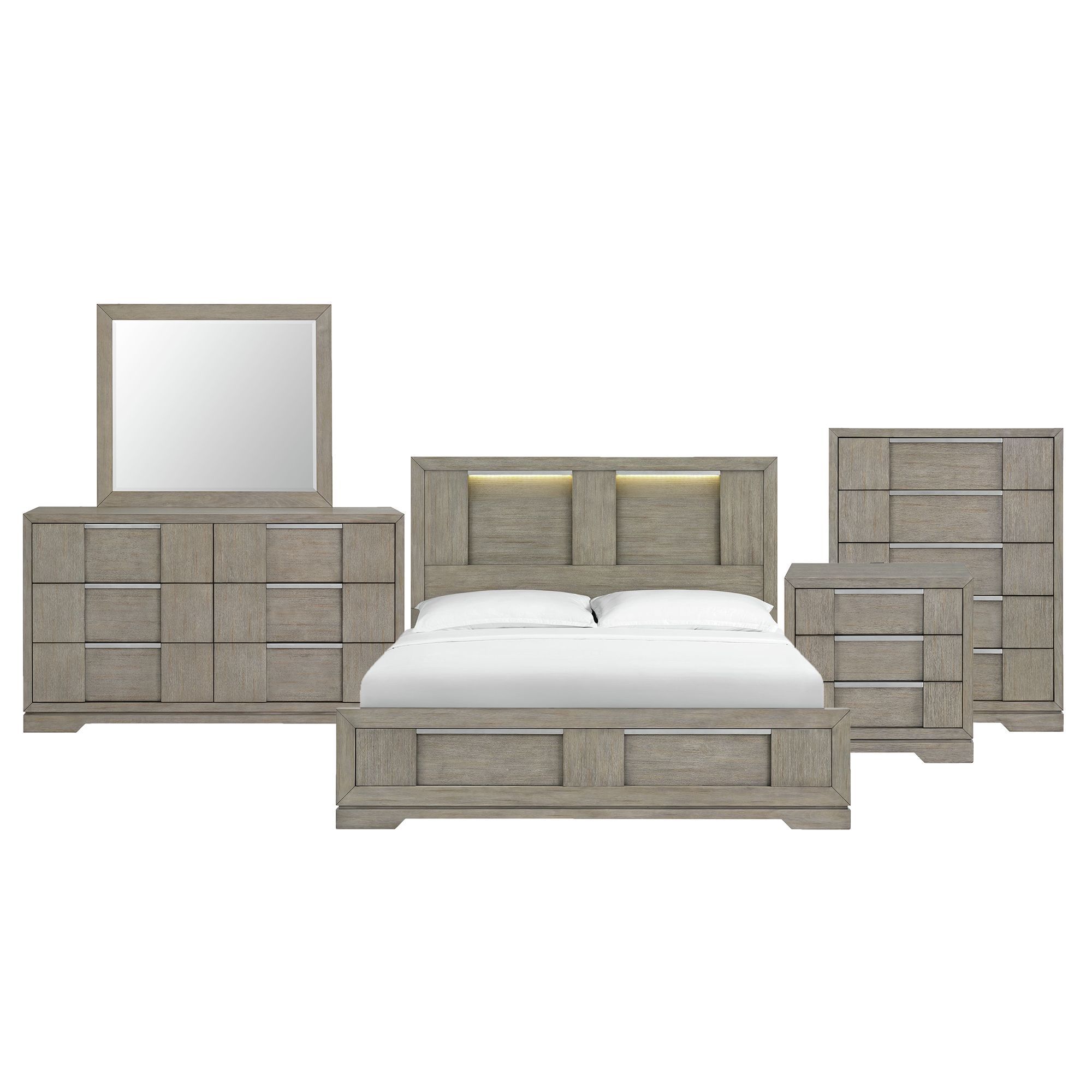 King · 5 Pc · Bedroom Set With LED