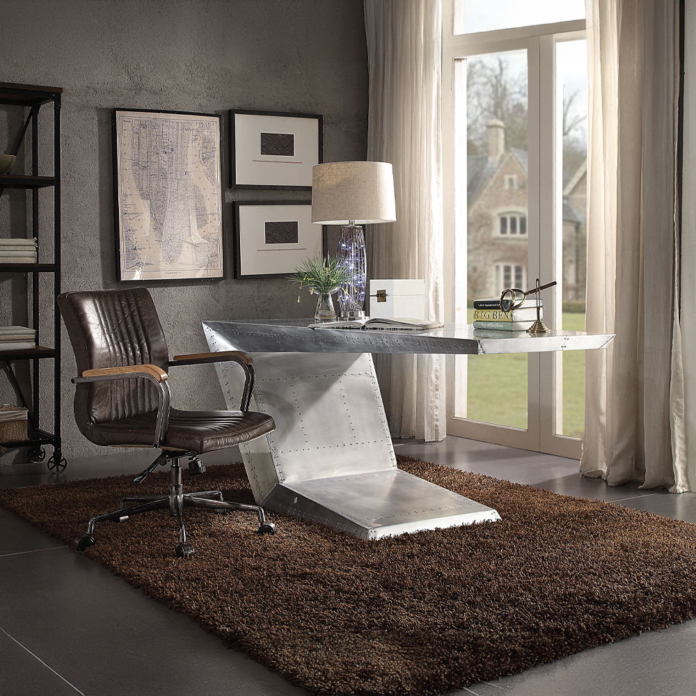 Joslin - Office Chair - Distress Chocolate Top Grain Leather, dark brown
