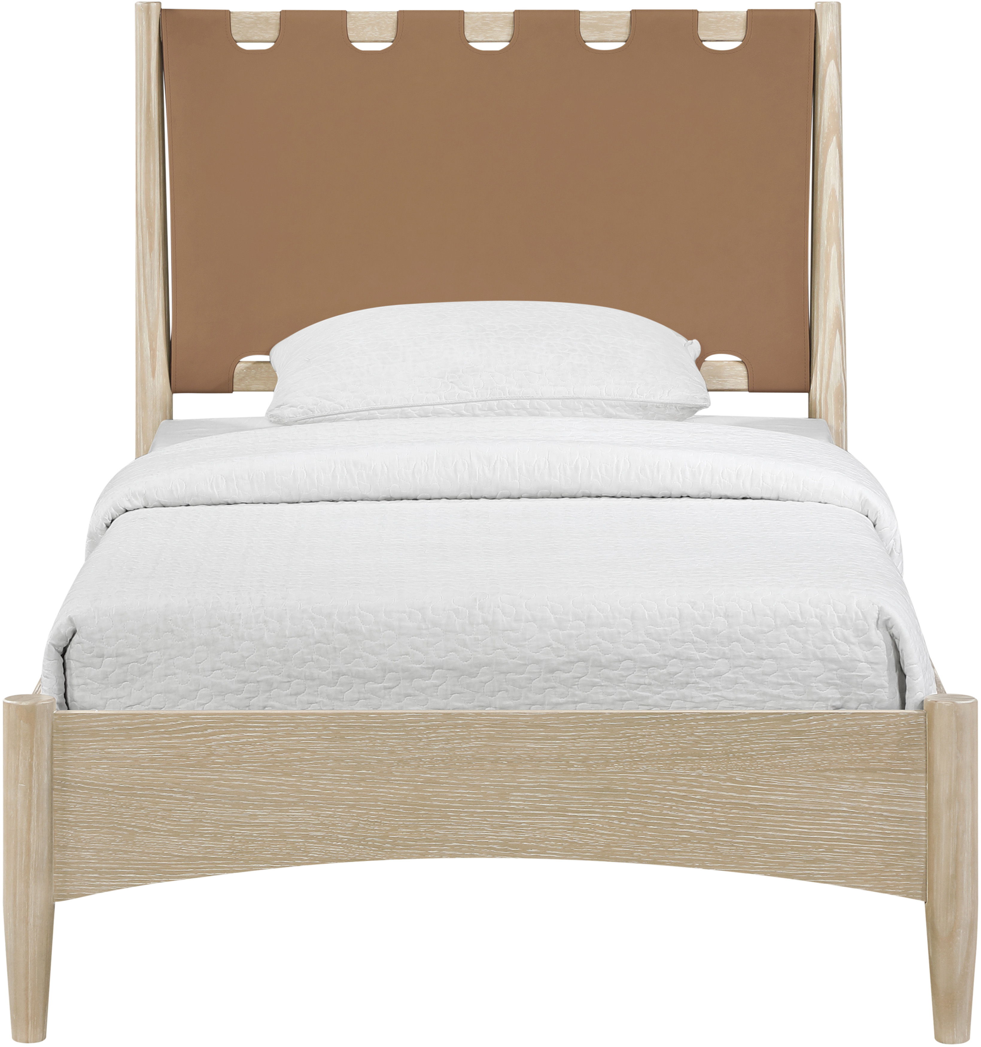Santos - Vegan Leather Headboard And Wood Twin Bed - Brown / Natural