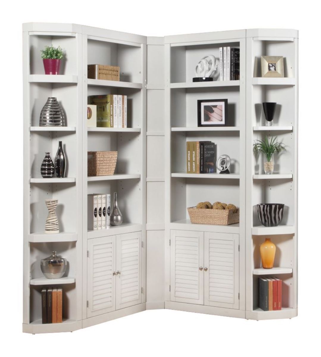 Parker House Boca - 5 Piece L Shape Corner Bookcase Wall - Cottage White