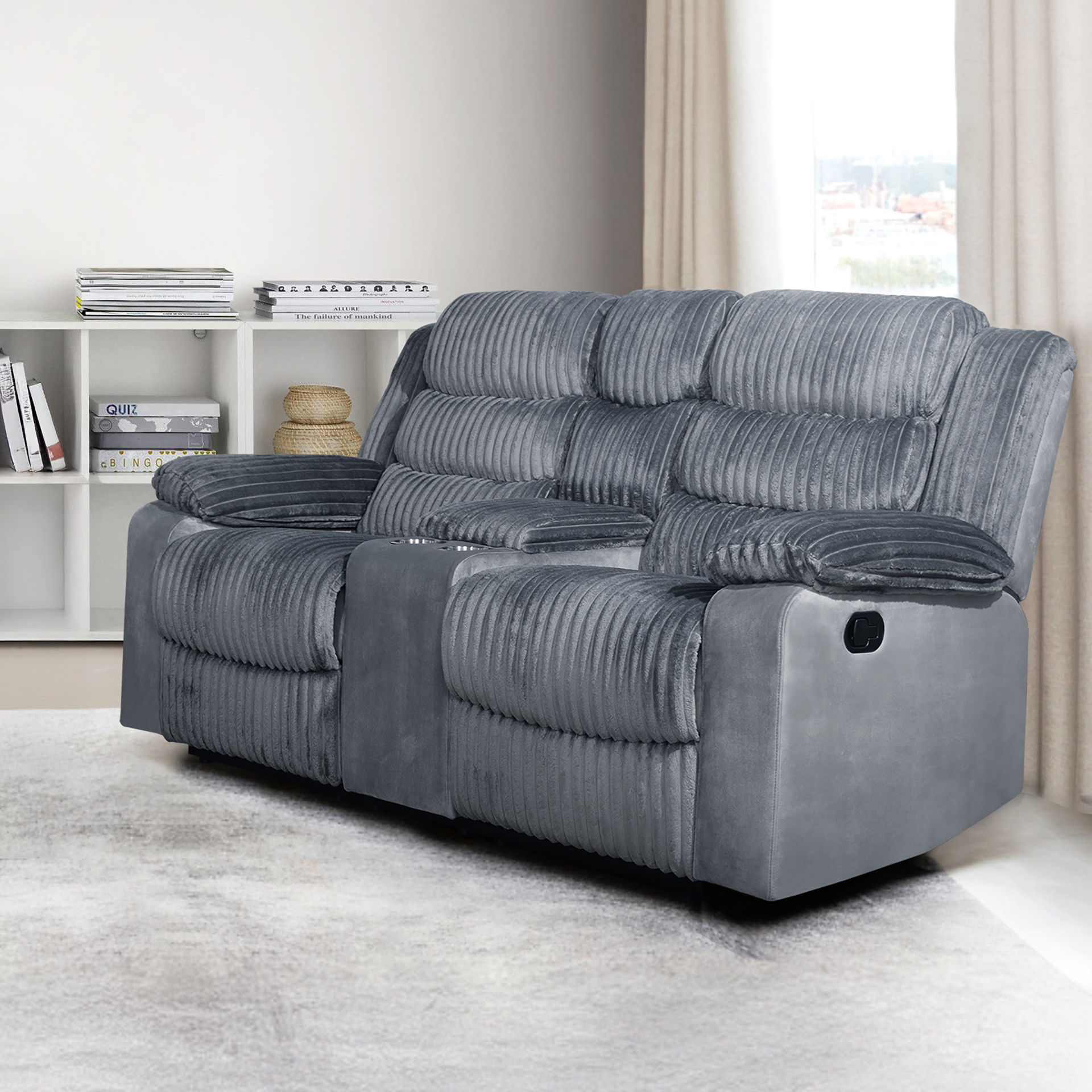 Willow - Console Loveseat With Dual Recliners - Gray, gray, view 8