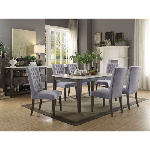 Merel - Dining Table - White Marble Top & Gray Oak, dark gray