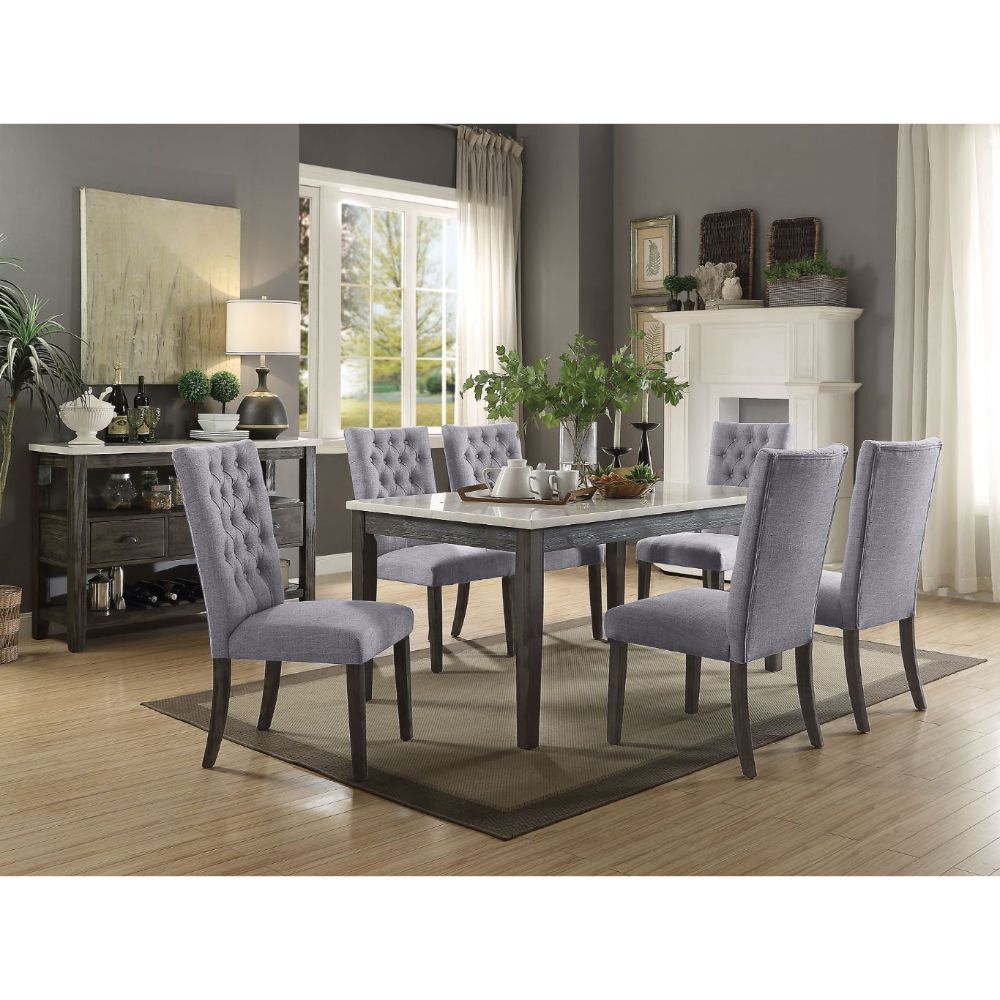 Merel - Dining Table - White Marble Top & Gray Oak, dark gray