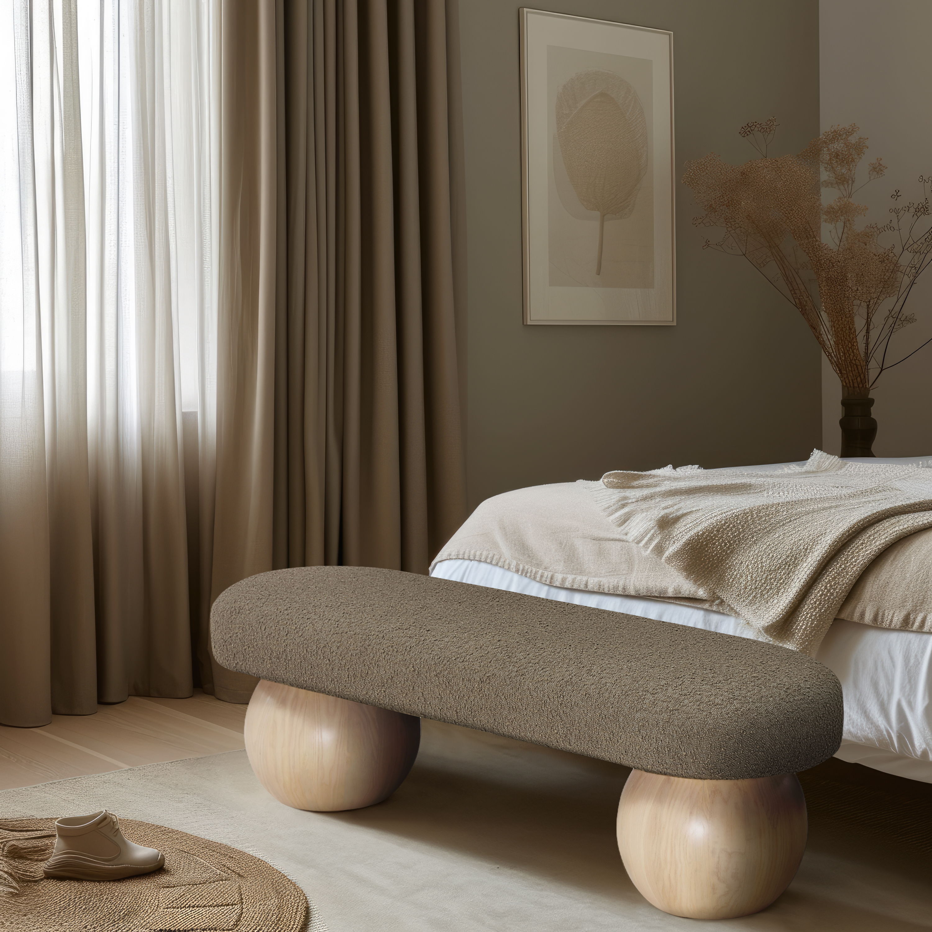 Bowie - Fabric Bench - Olive