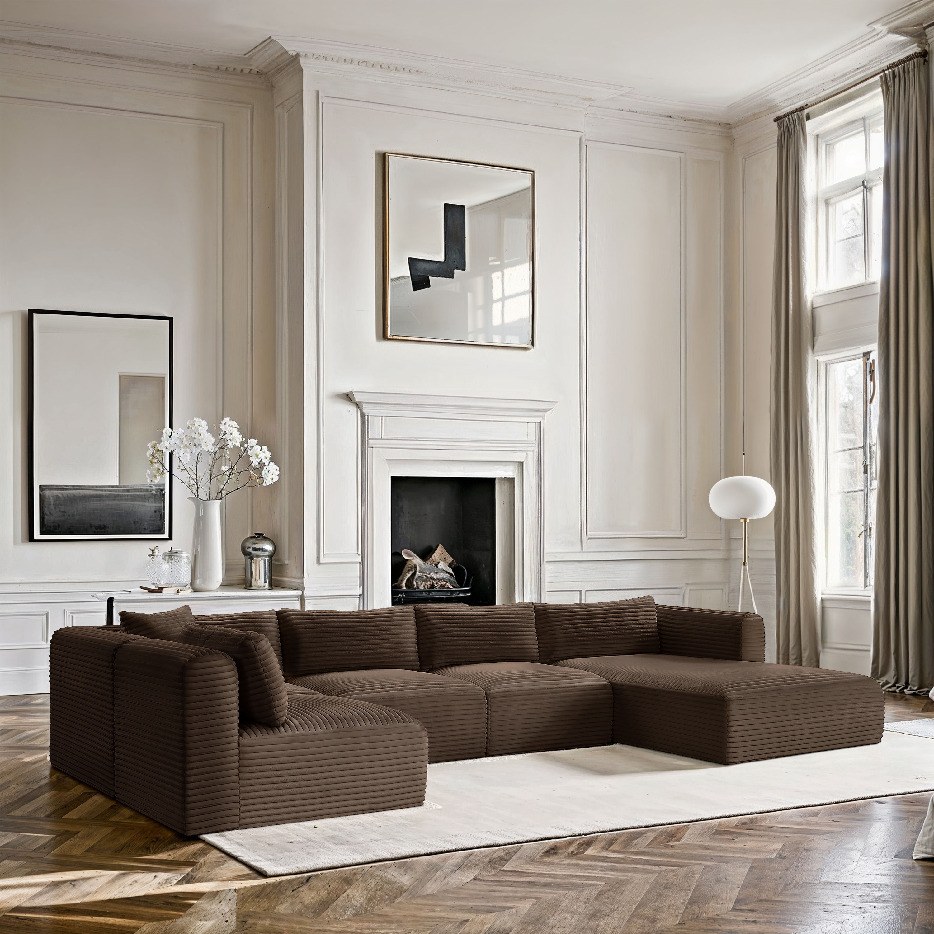 Shaggy - 5 Piece Modular U-Shaped Sectional - Brown