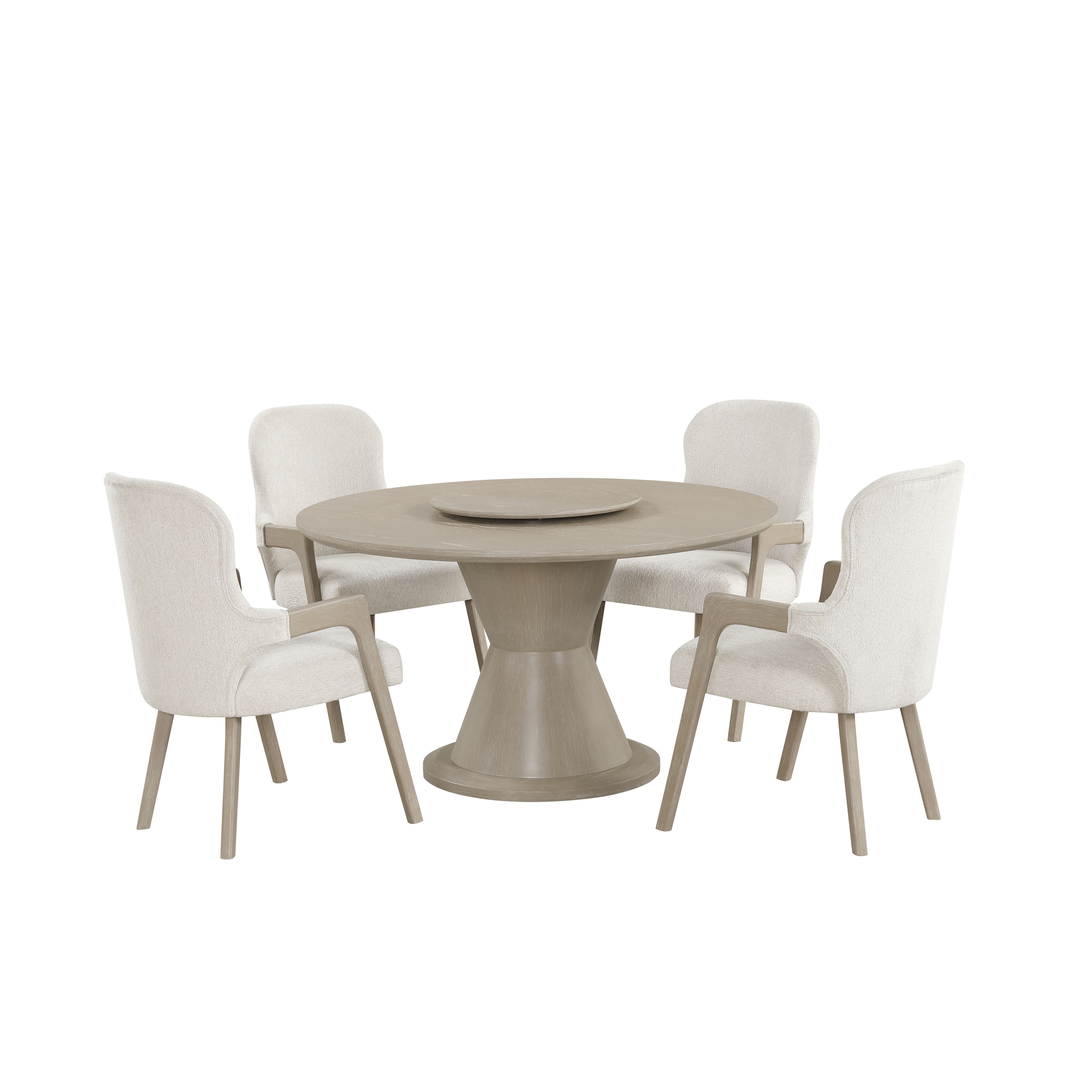 Gwendolyn - Round Dining Table With 4 Arm Chairs - Beige / Natural