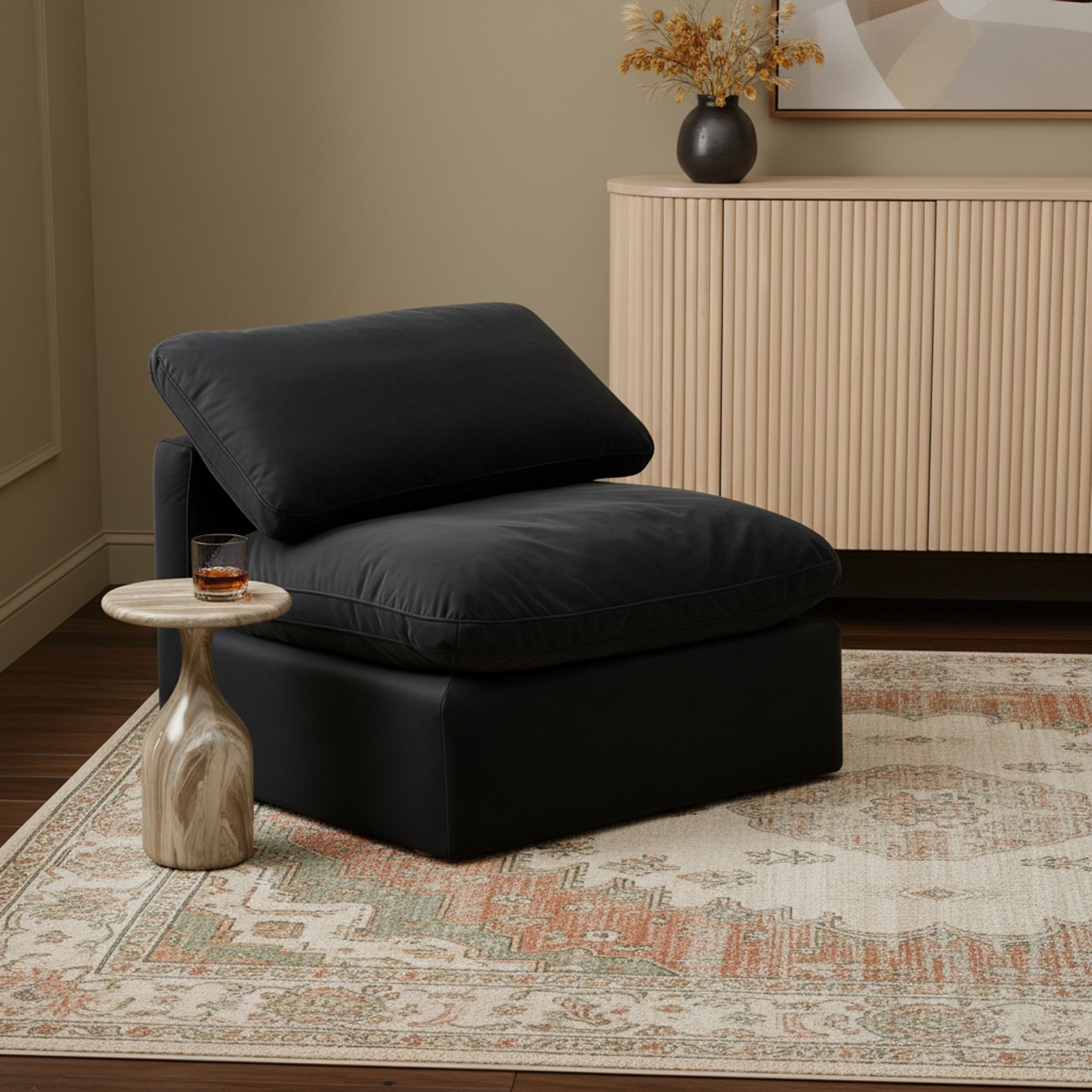 Indulge - Velvet Armless Chair - Black