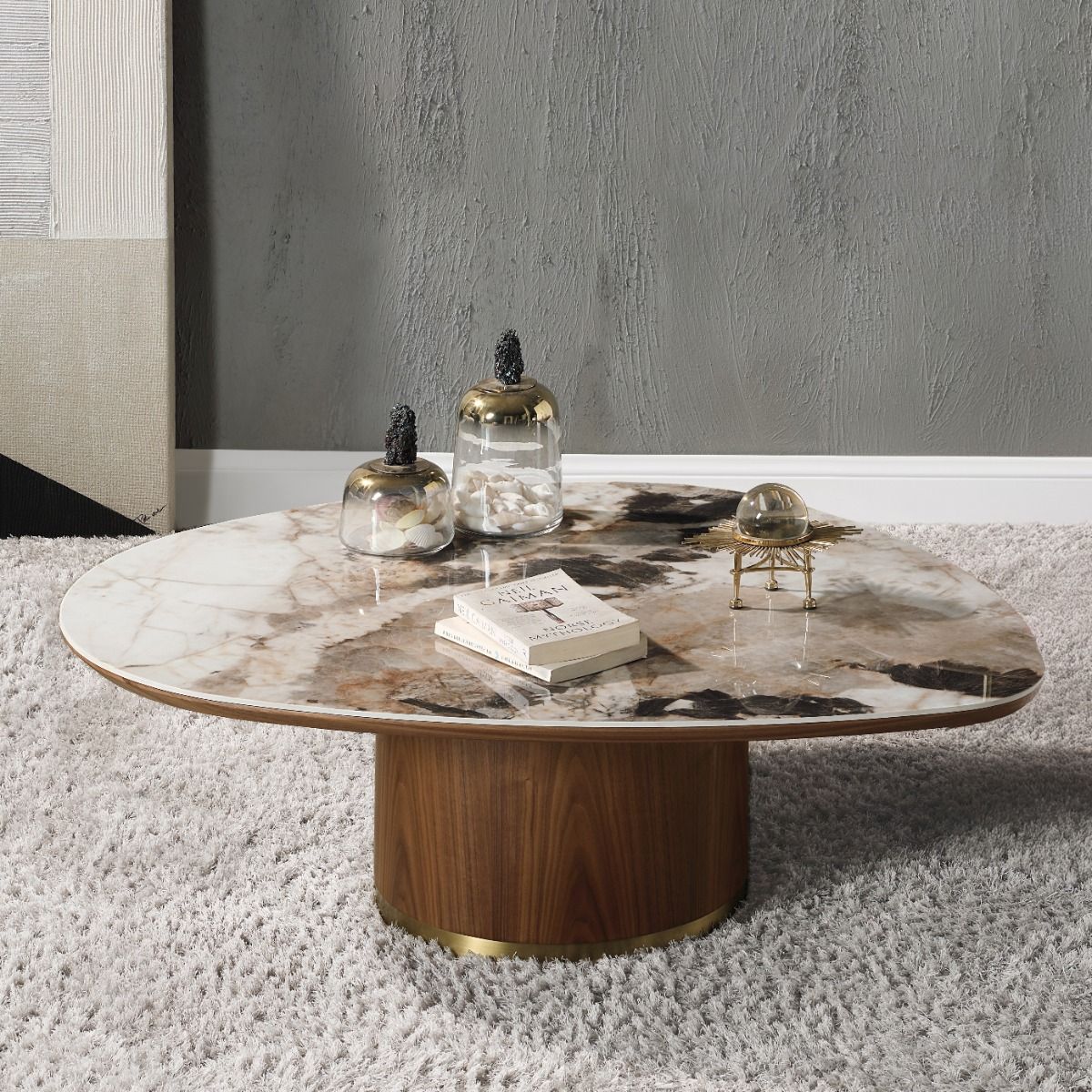 Willene - Coffee Table With Ceramic Top - Ceramic Top & Walnut, dark brown