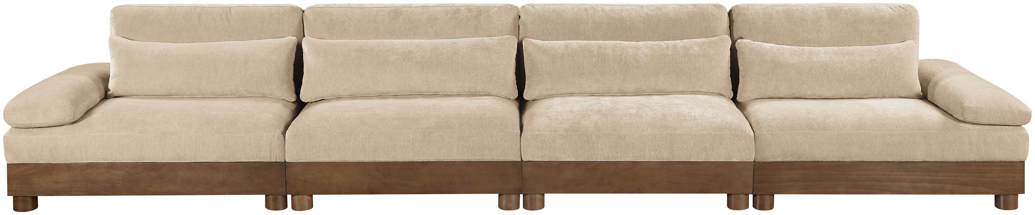 Turin - 175.5" Chenille Fabric Upholstered 4 Piece Modular Sofa - Beige / Brown Walnut