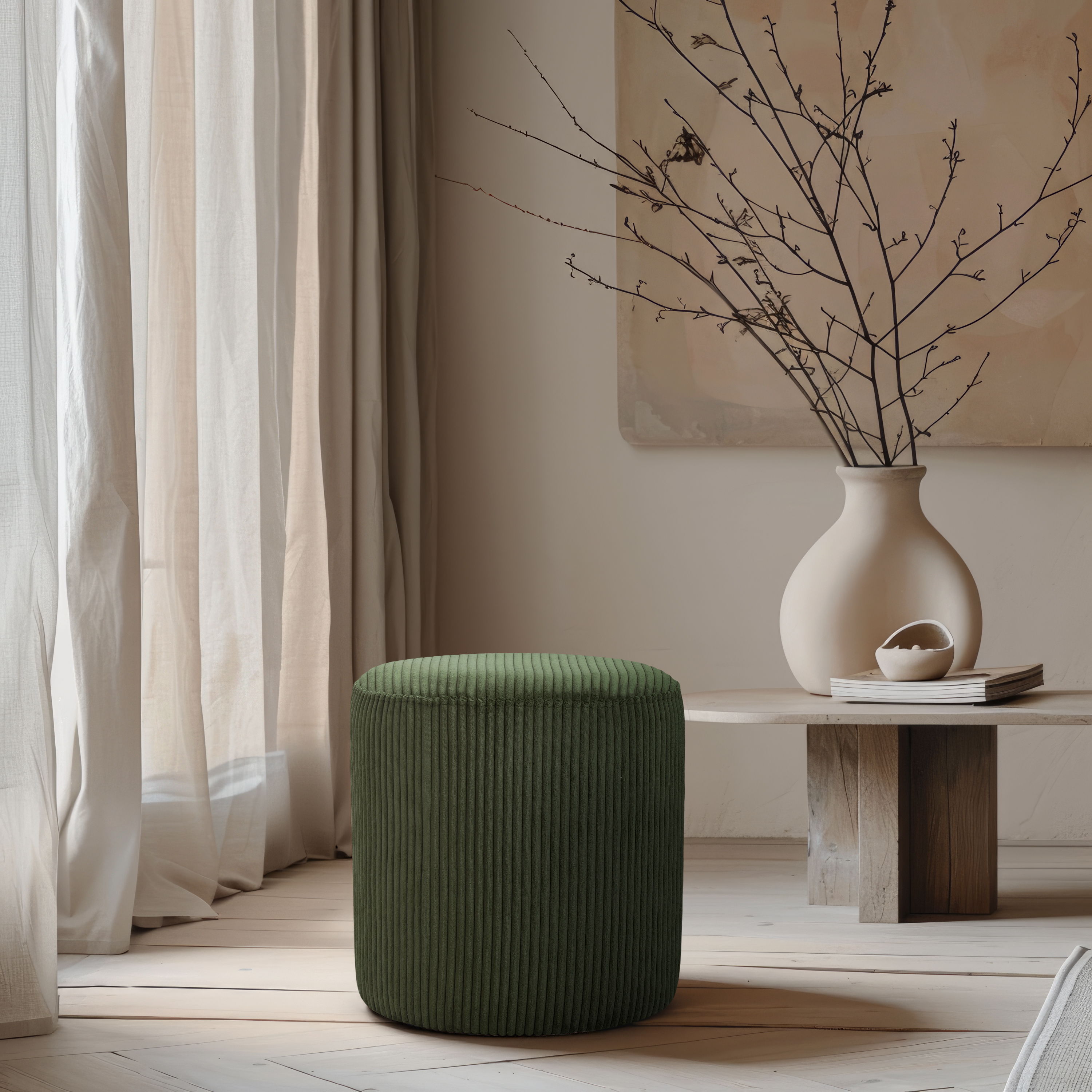 Roy - Round Microsuede Ottoman / Stool - Green