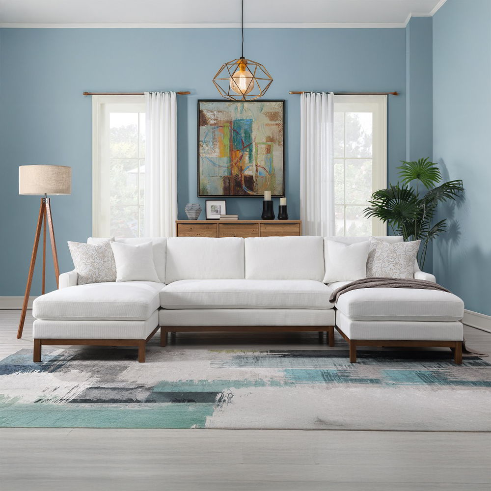 Valiant - Sectional Sofa With 4 Pillows - Ivory Chenille, white