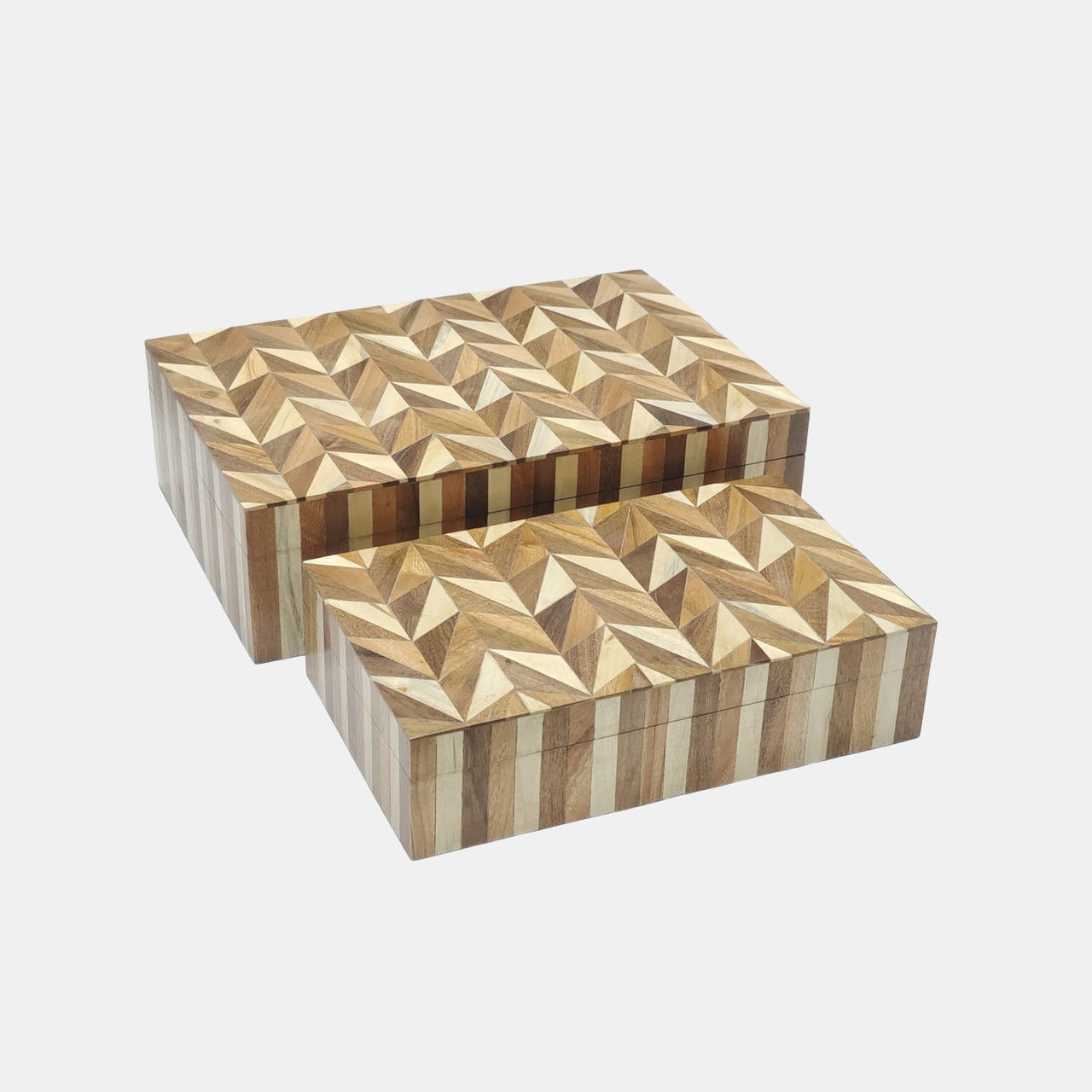 10\" / 12\" Wood Shades Herringbone Boxes (Set of 2) - Dark Brown