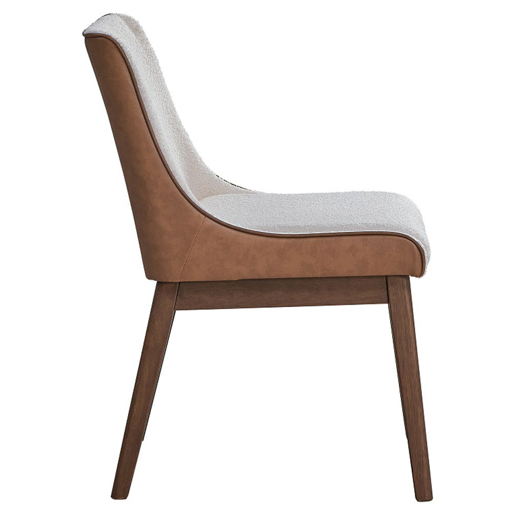 Ginny - Side Chair (Set of 2) - White Boucle, Brown Velvet & Walnut, white, view 3