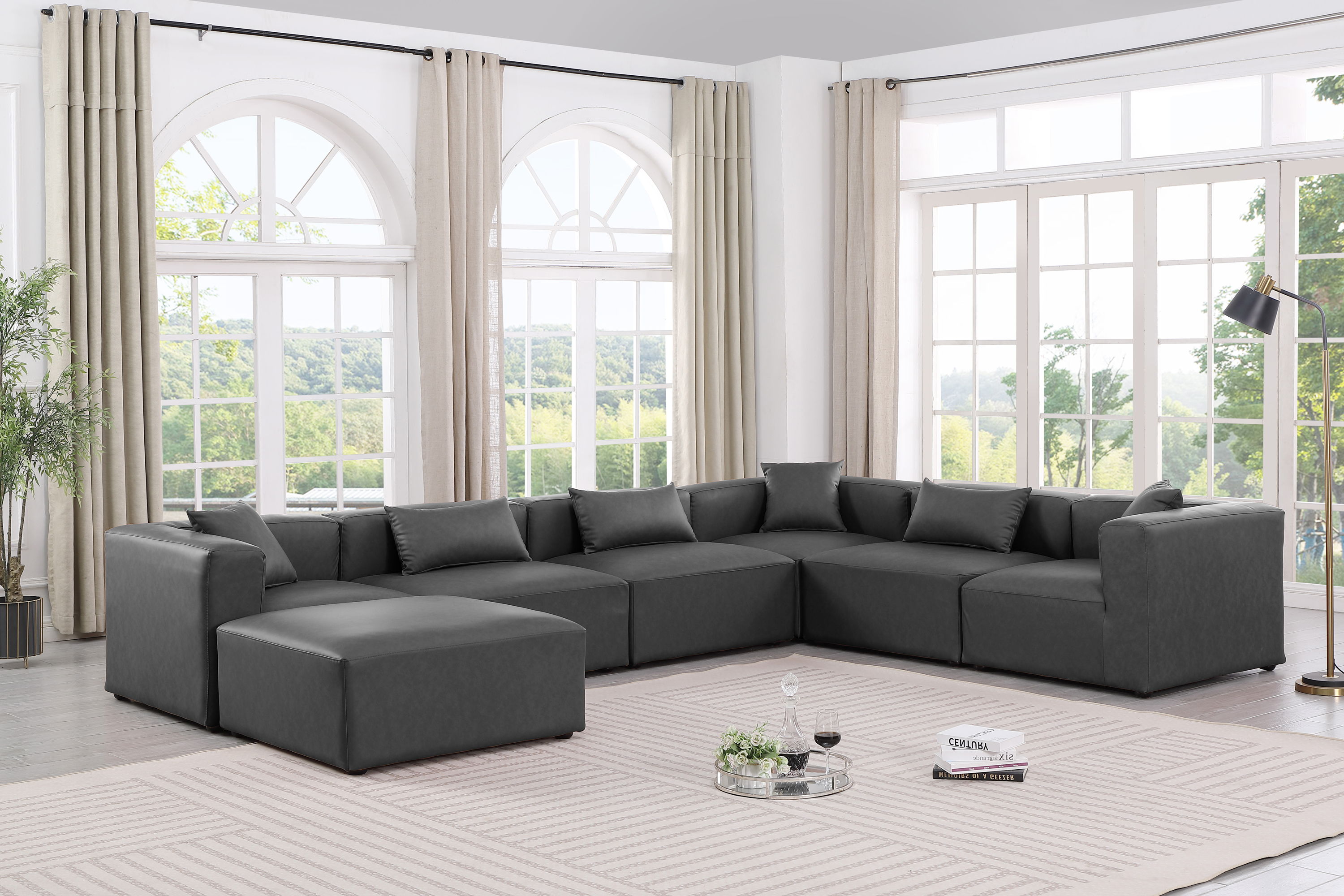 Cube - 7 Piece Modular Sectional - Charcoal Gray