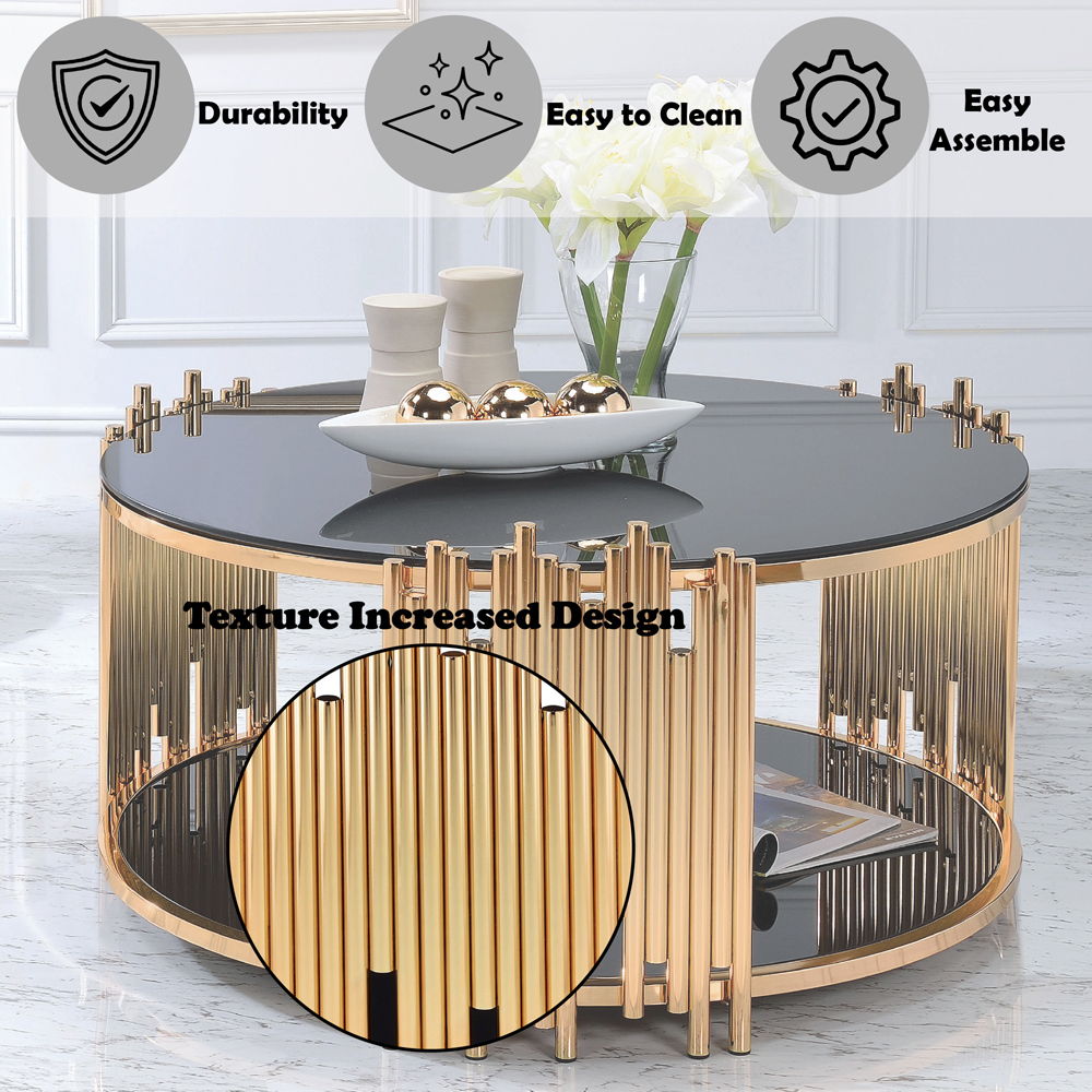 Tanquin - Coffee Table - Black Glass & Gold, black, view 7