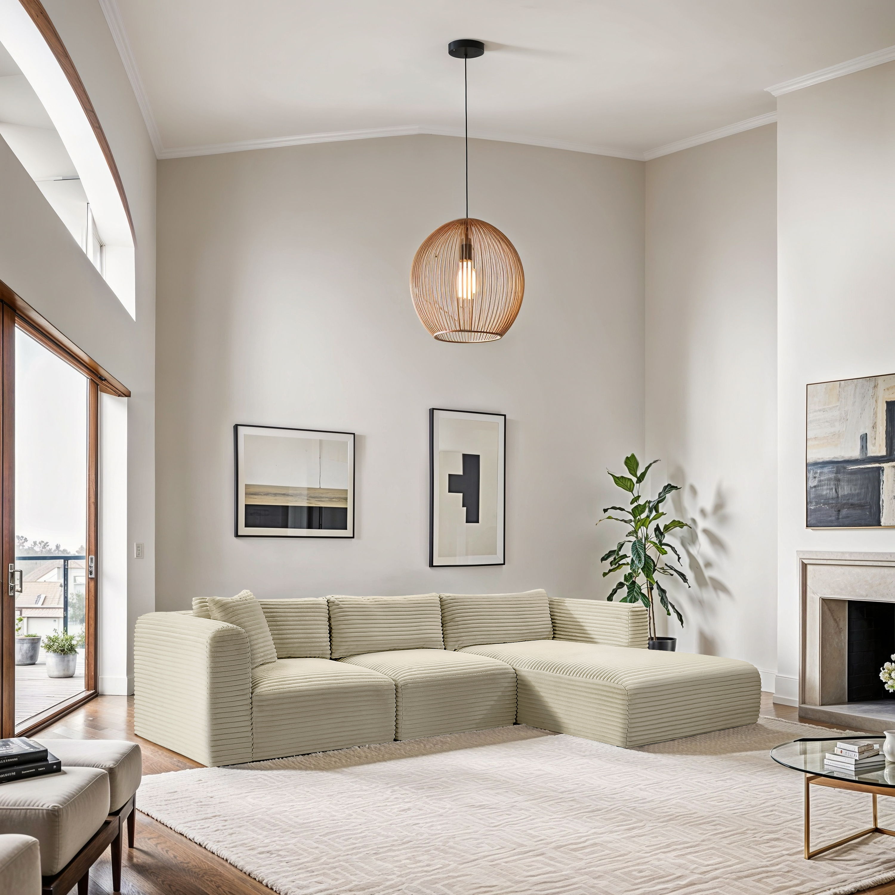 Shaggy - 3 Piece Modular Sectional - Cream