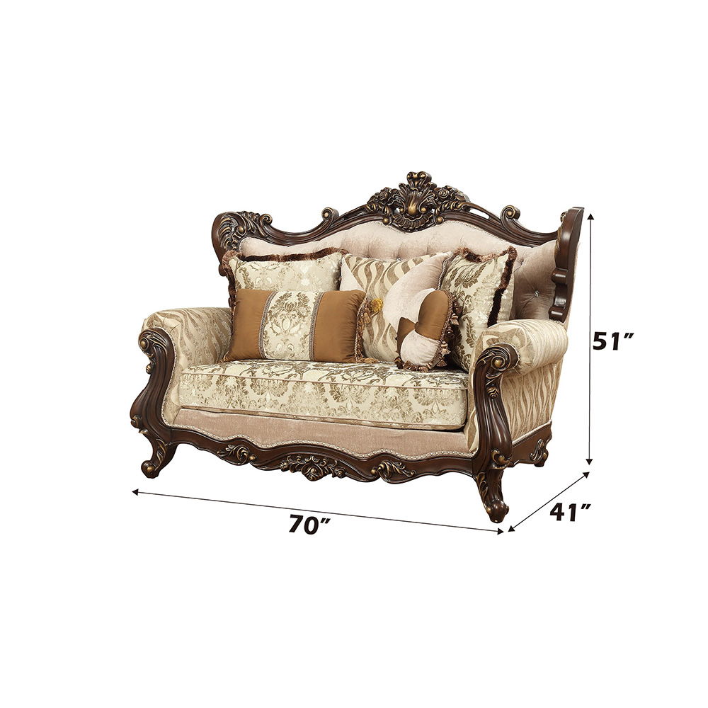Shalisa - Loveseat With 5 Pillows (Same Lv01586) - Fabric & Walnut, dark brown, view 4