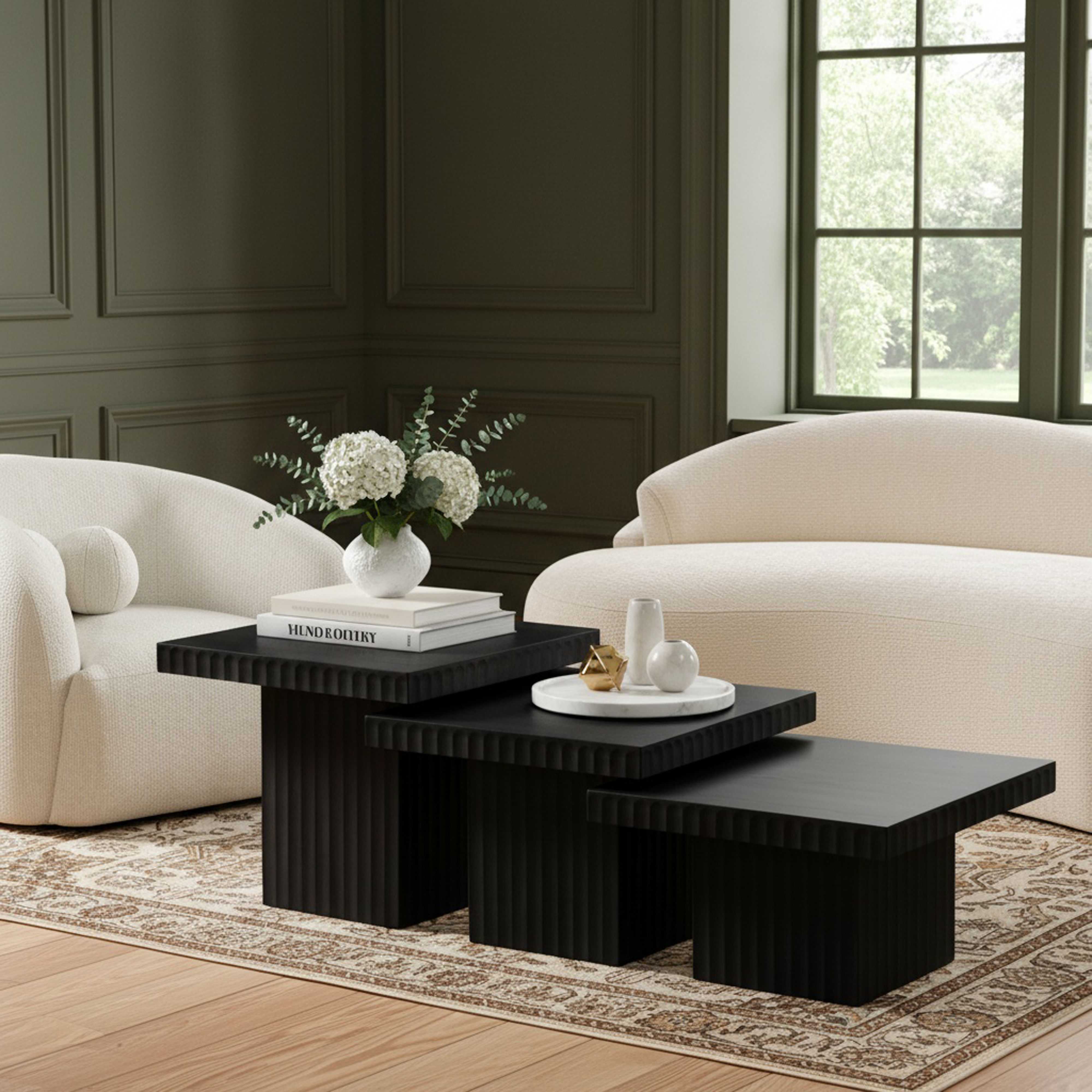 Spencer - Oak Veneer 3 Piece Coffee Table - Black