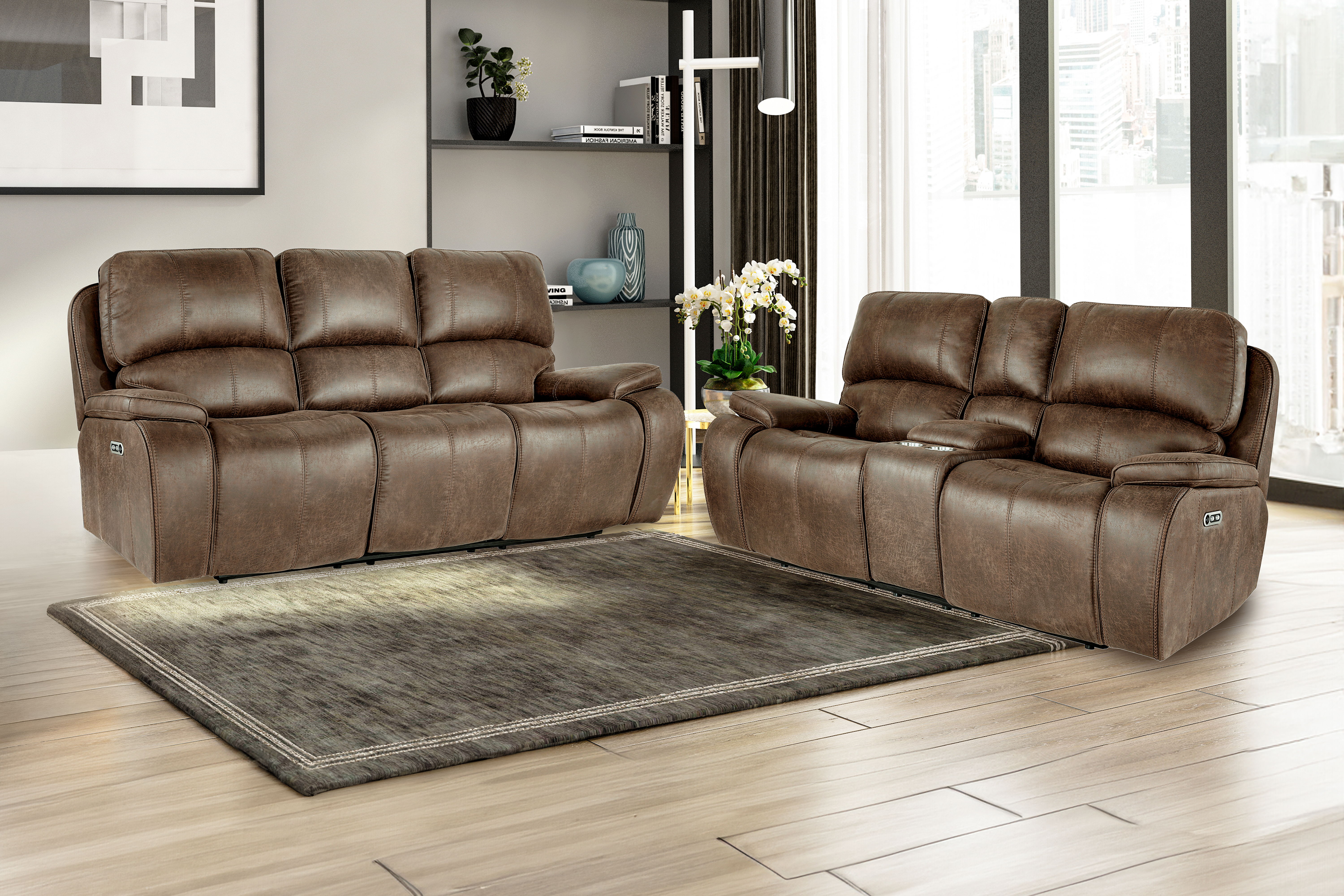 Brookings - 2 Piece P2 Sofa & Loveseat With Power Headrest & Footrest - Brown