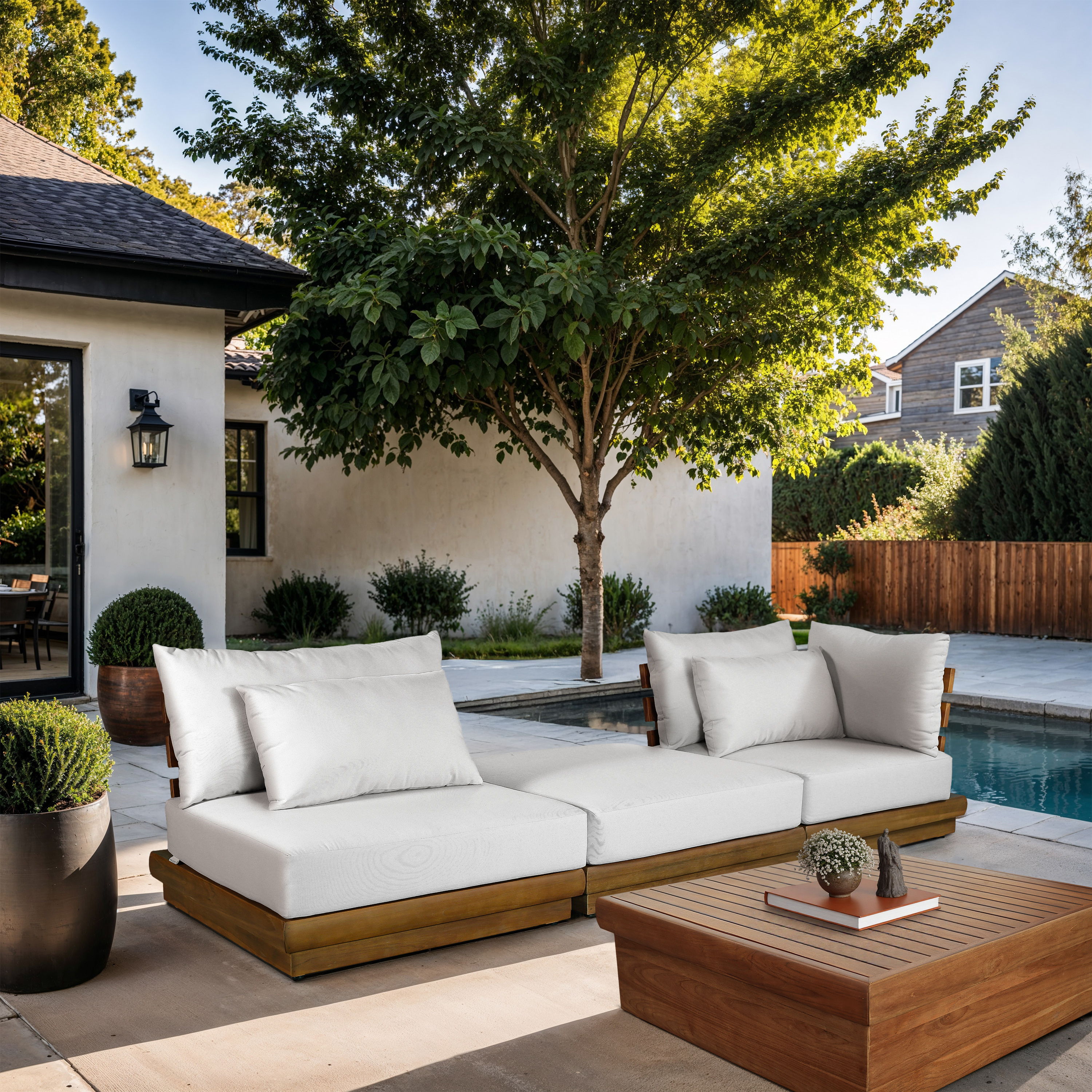 Mirella - 3 Piece Water Resistant Fabric 112" Upholstered Outdoor Patio Modular Sofa - Off-White