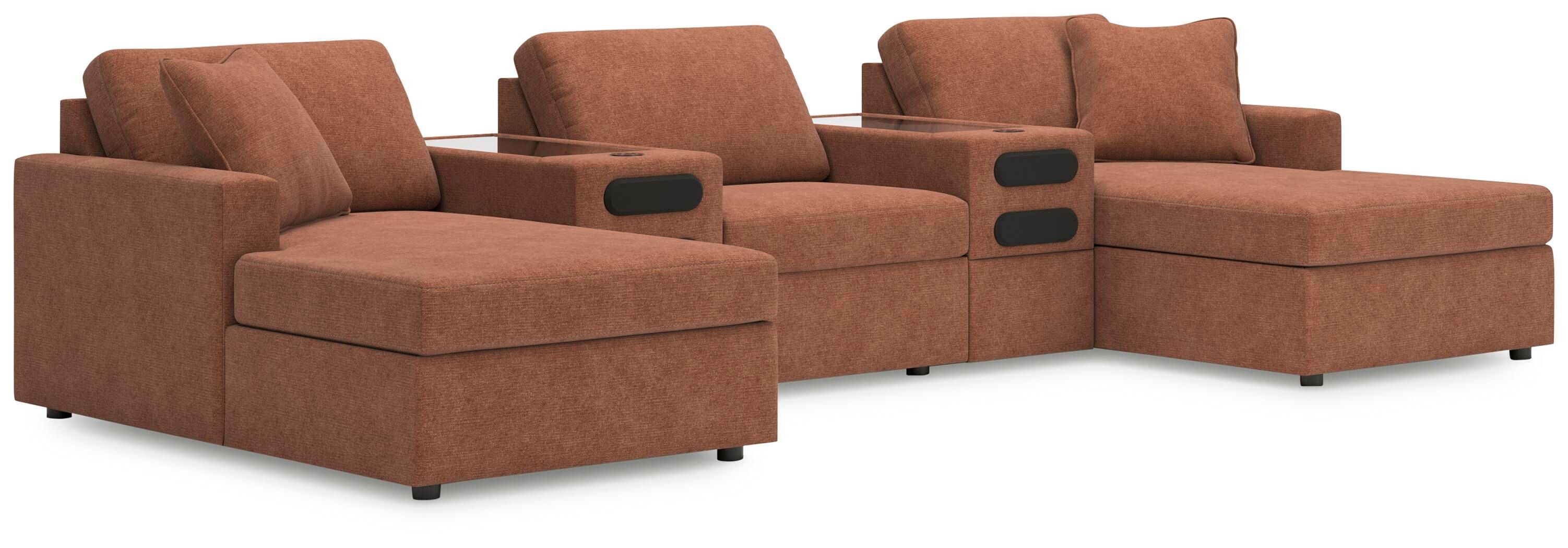 Modmax – 5-Piece Double Chaise Sectional With Audio System Consoles – Spice