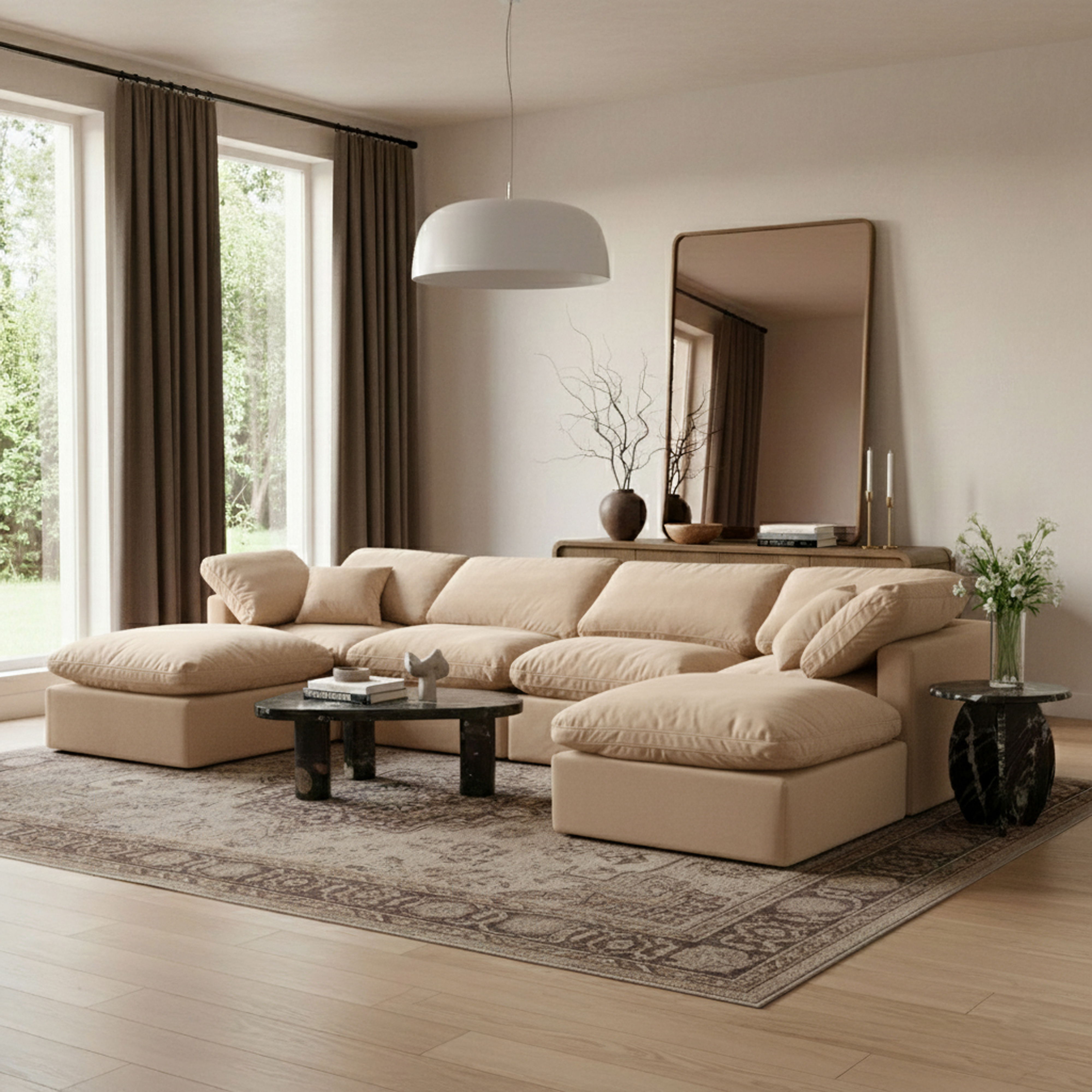 Indulge - Velvet 6 Piece Modular Double Chaise Sectional - Beige