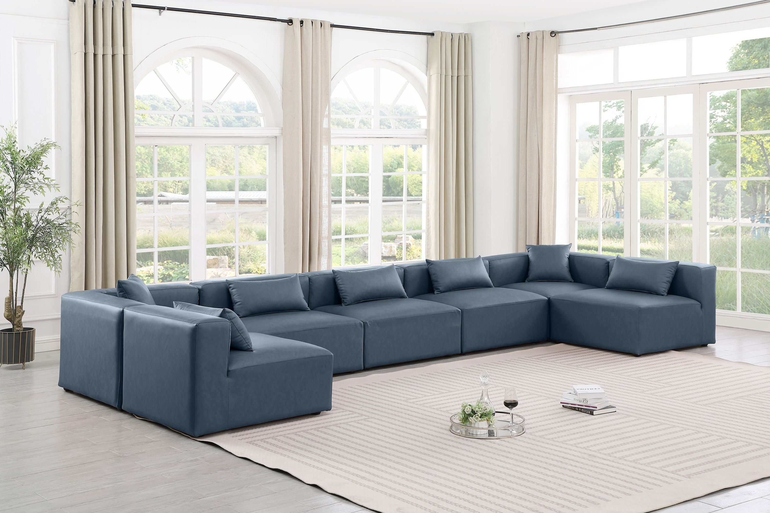Cube - 7 Piece Modular U-Shaped Sectional - Navy Blue