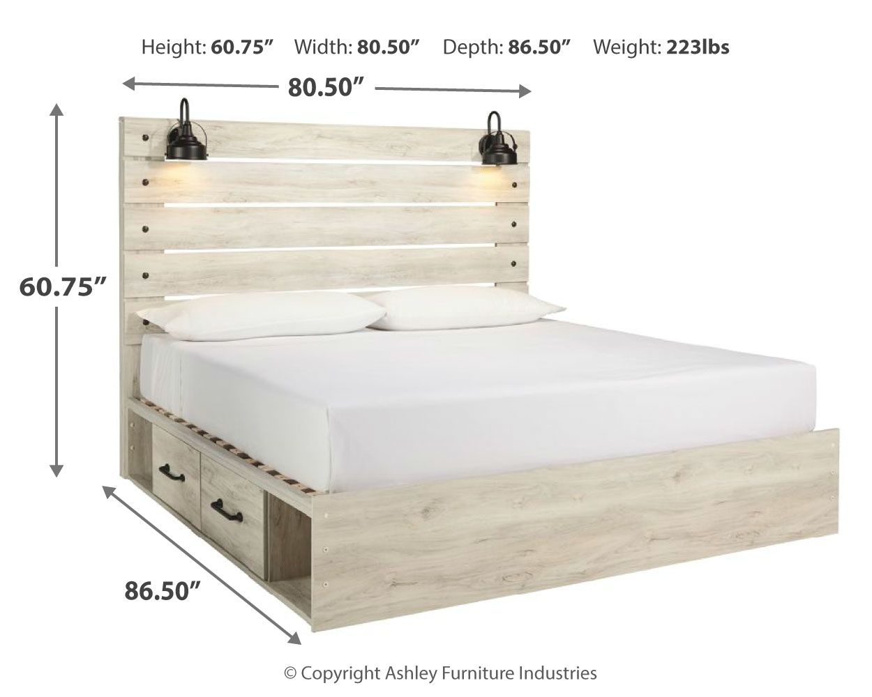 Ashley Furniture Cambeck - 6 Pc. - Dresser, Mirror, King Panel Bed with Side Storage Drawers - Whitewash - Image 8