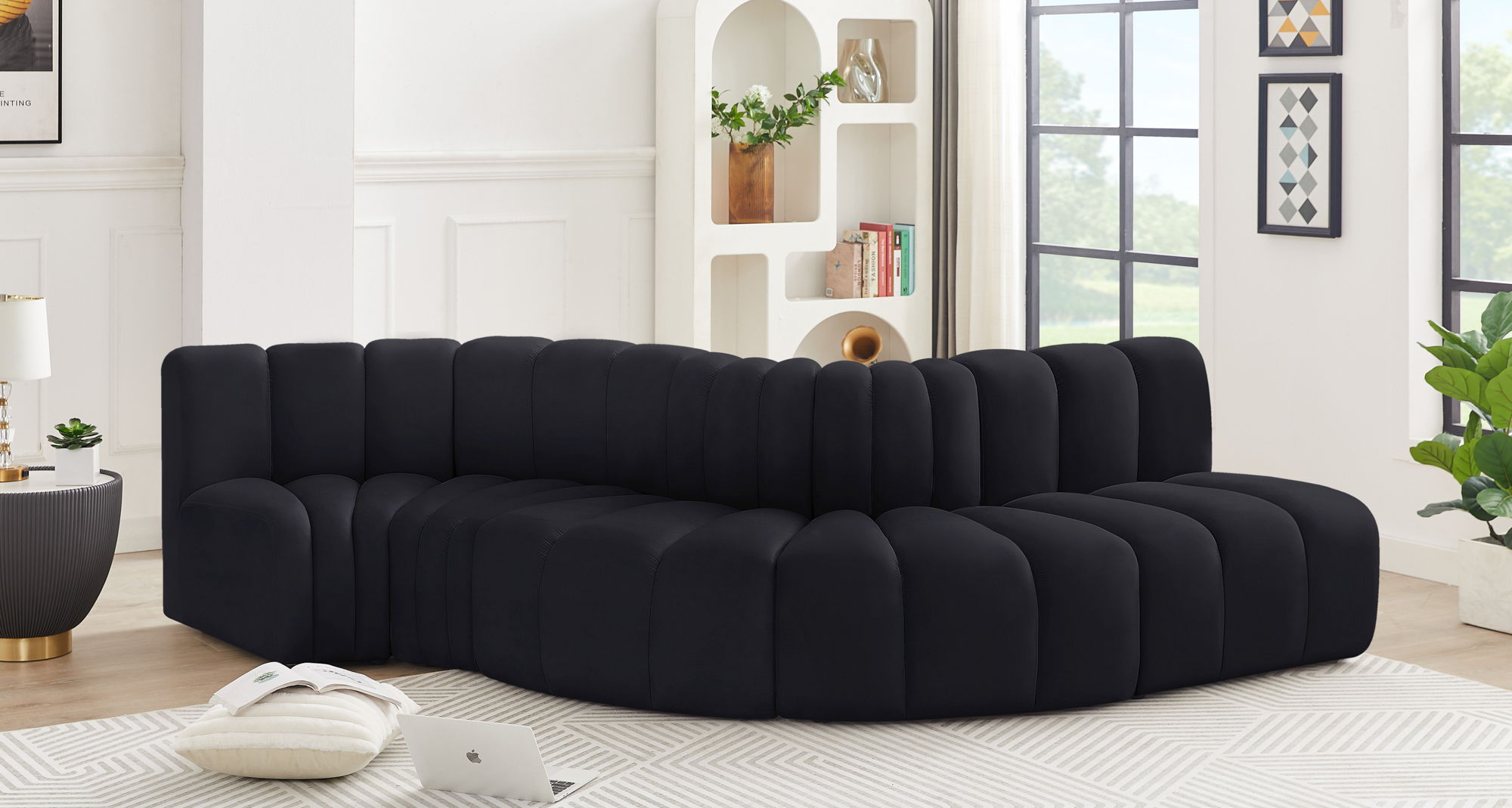 Arc - Velvet 5 Piece Modular Sofa - Black