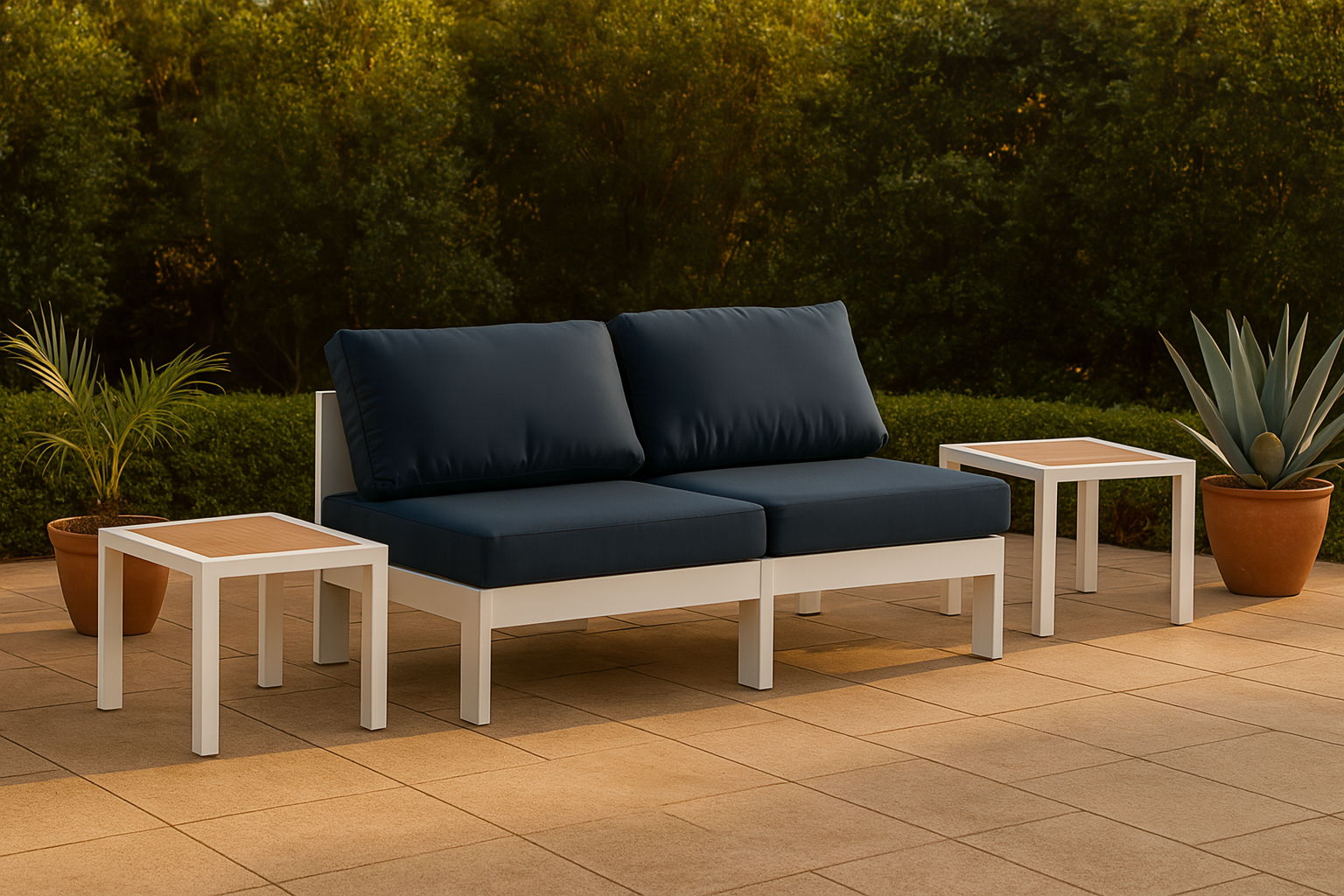 Nizuc - Outdoor Patio 2 Piece Armless Modular Sofa With White Frame - Navy