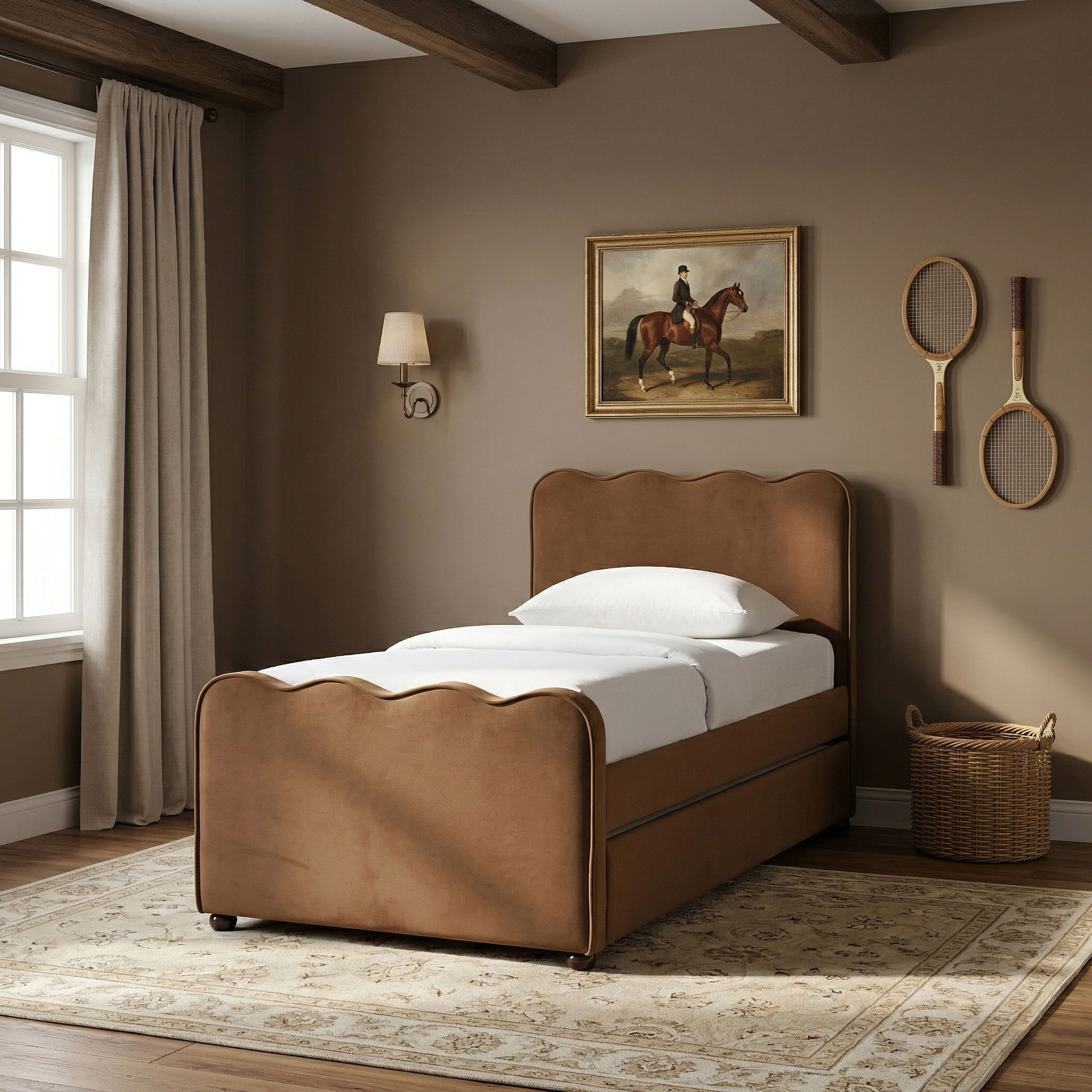 Gatsby - Upholstered Twin Trundle Bed - Saddle