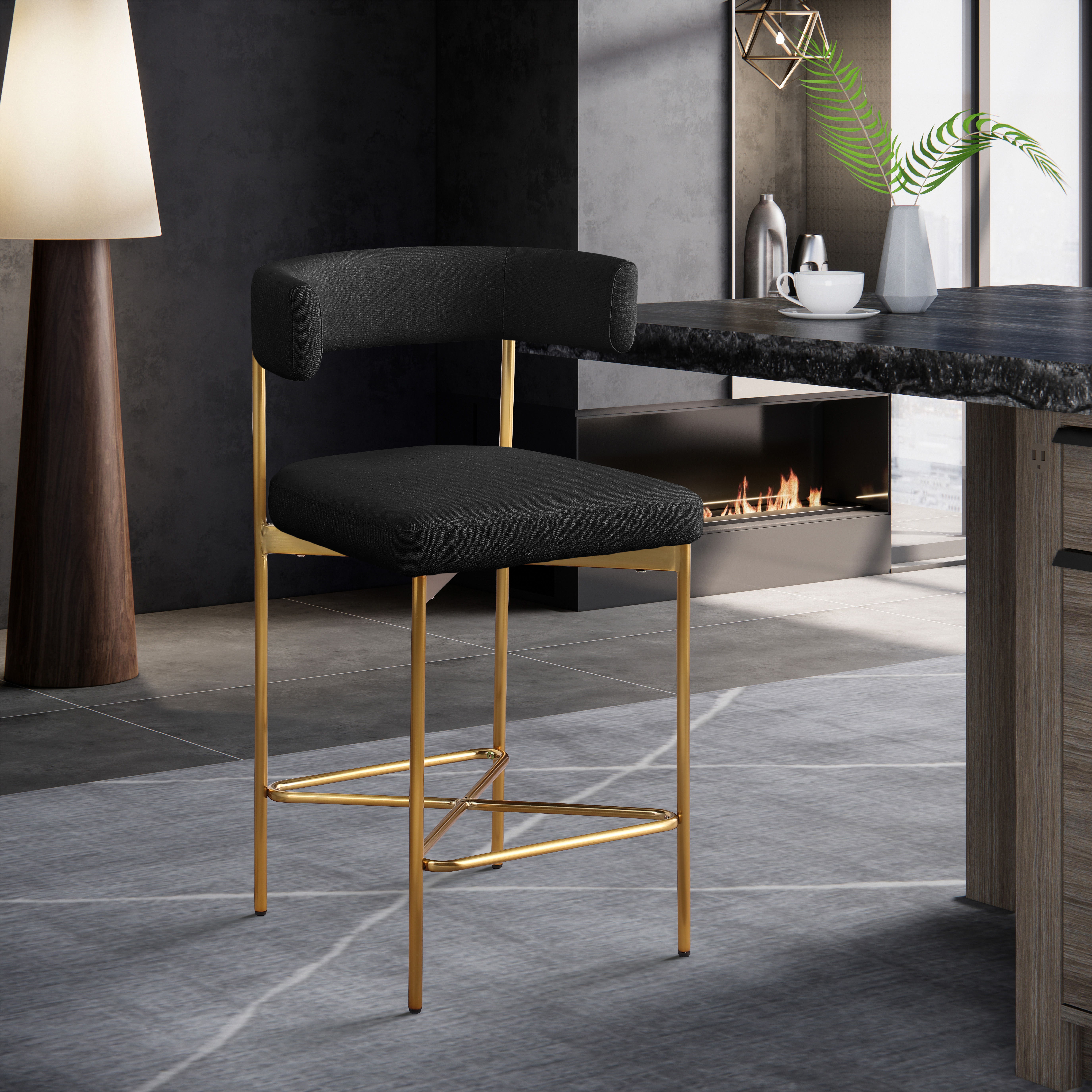 Rivage - Durable Stool With Gold Frame (Set of 2) - Black