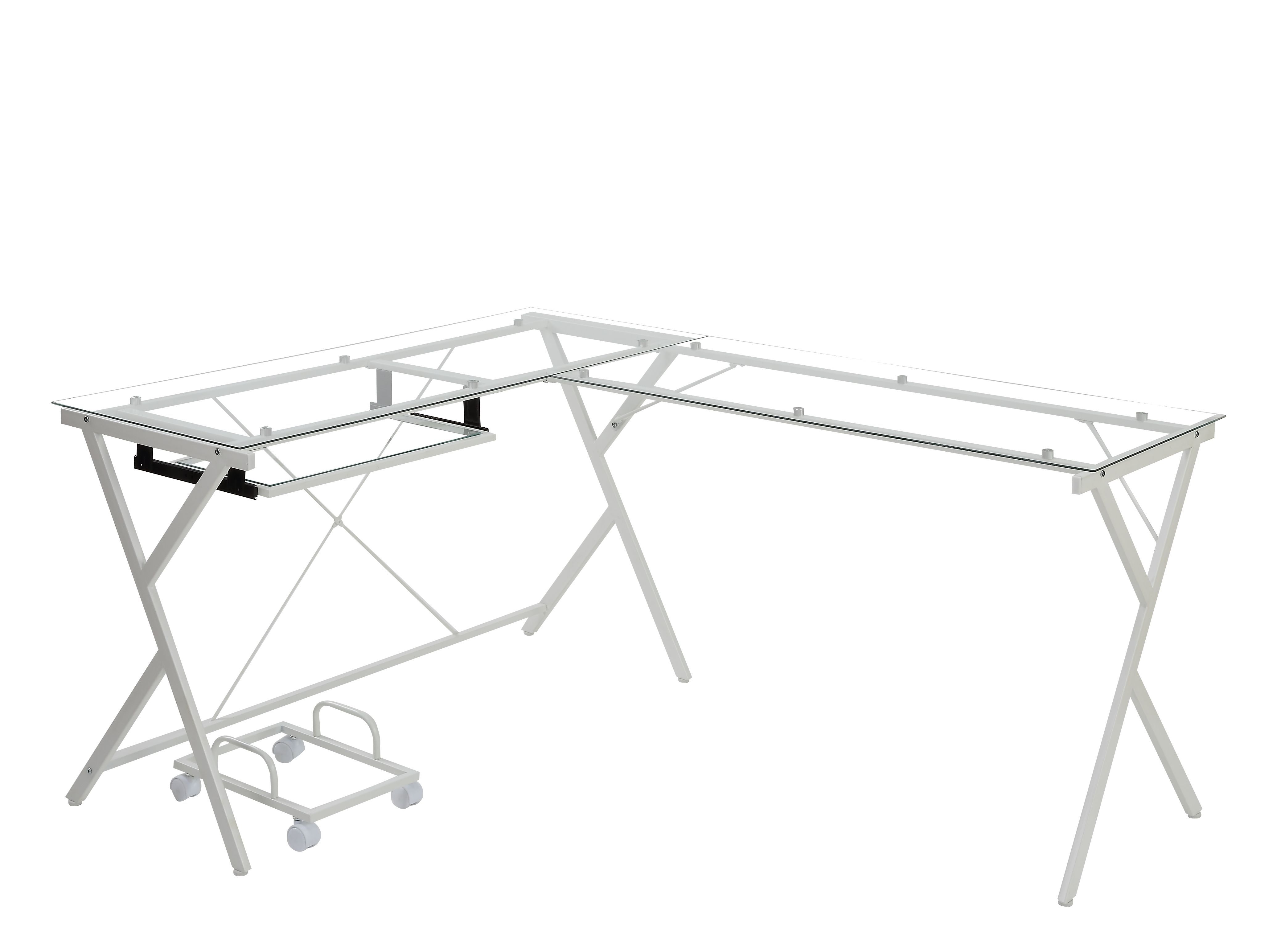 Dazenus - Computer Desk - Clear Glass Top & White, white