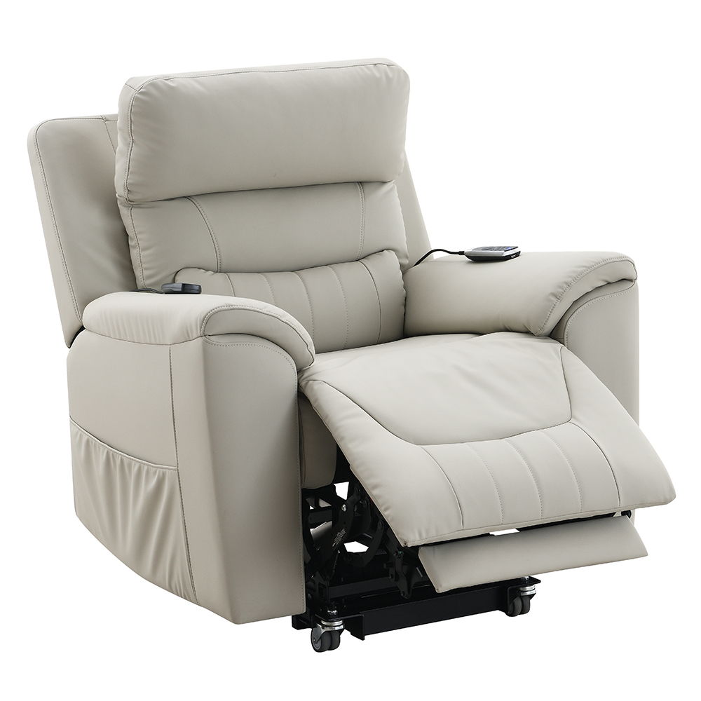 Marsha - Power Recliner With Lift & Massage - Light Gray Leather, light gray, view 5