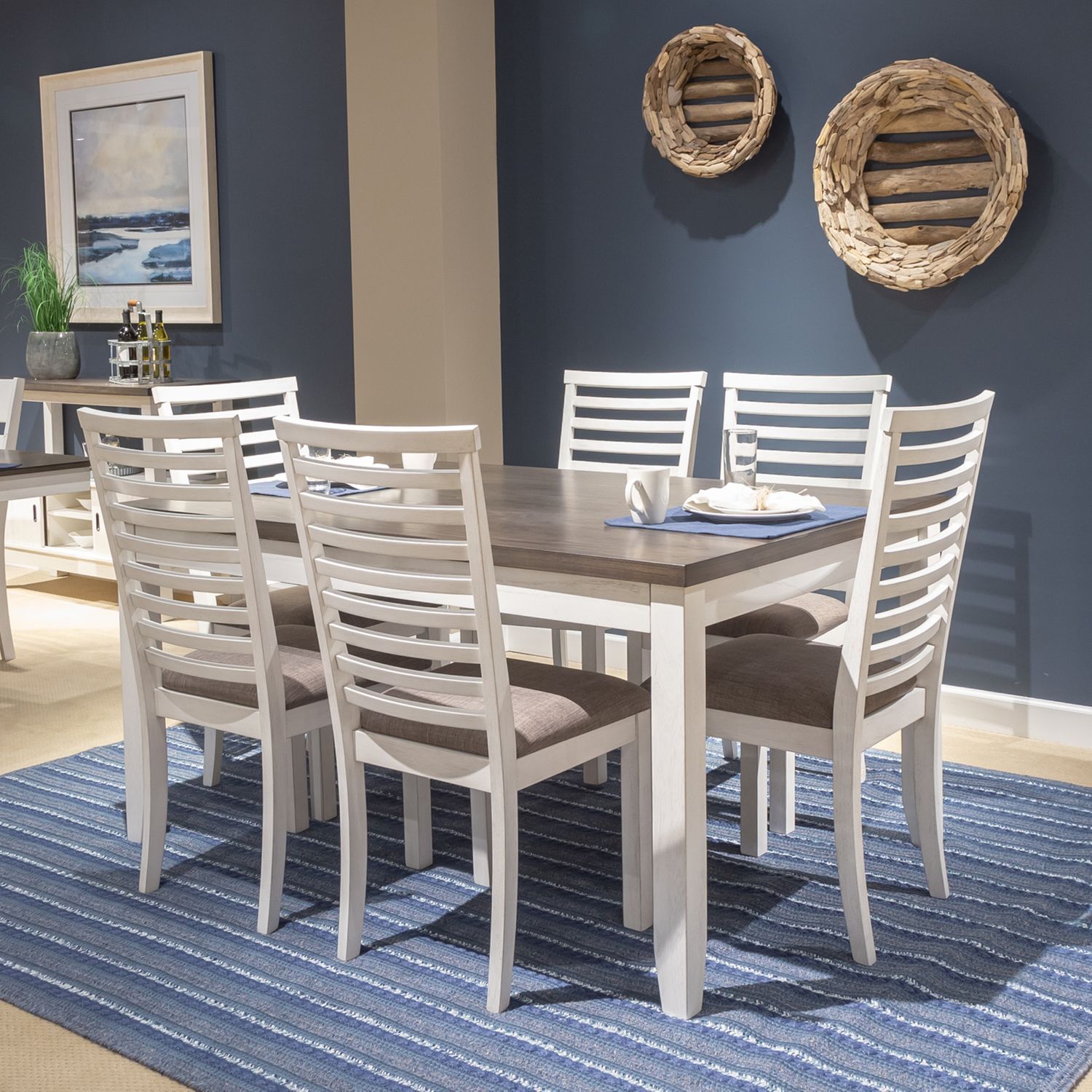 Liberty Furniture Brook Bay - 7 Piece Leg Table Set (Ladder Chair Back) - White
