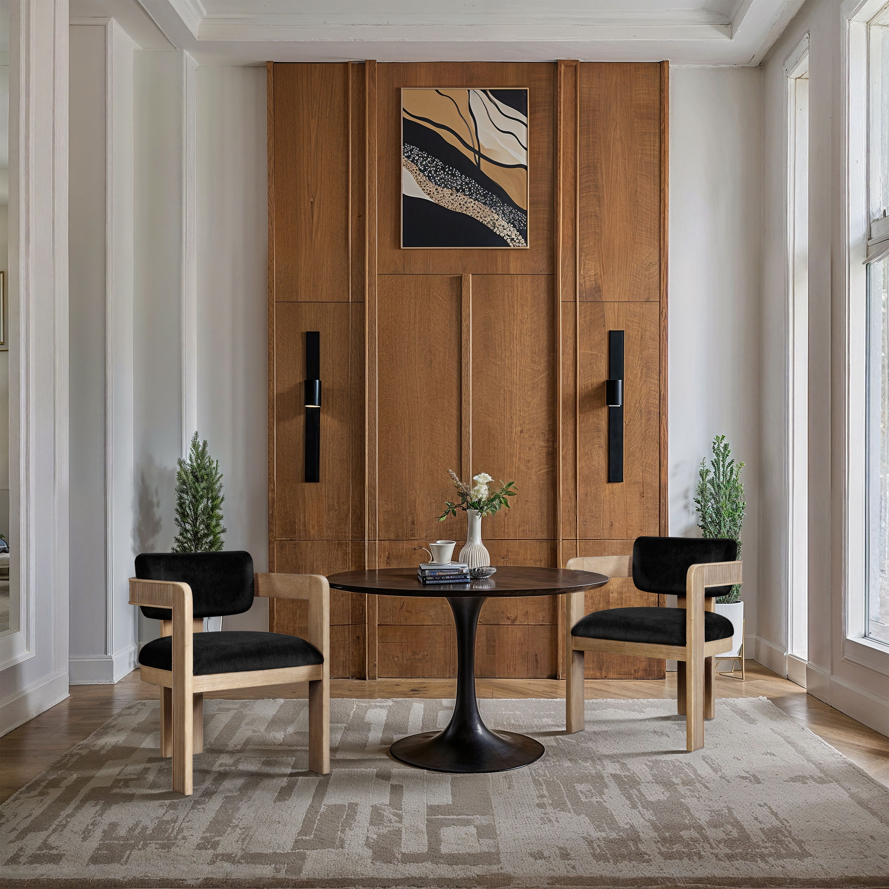 Sacha - Velvet Dining Chair With Natural Base (Set of 2) - Black