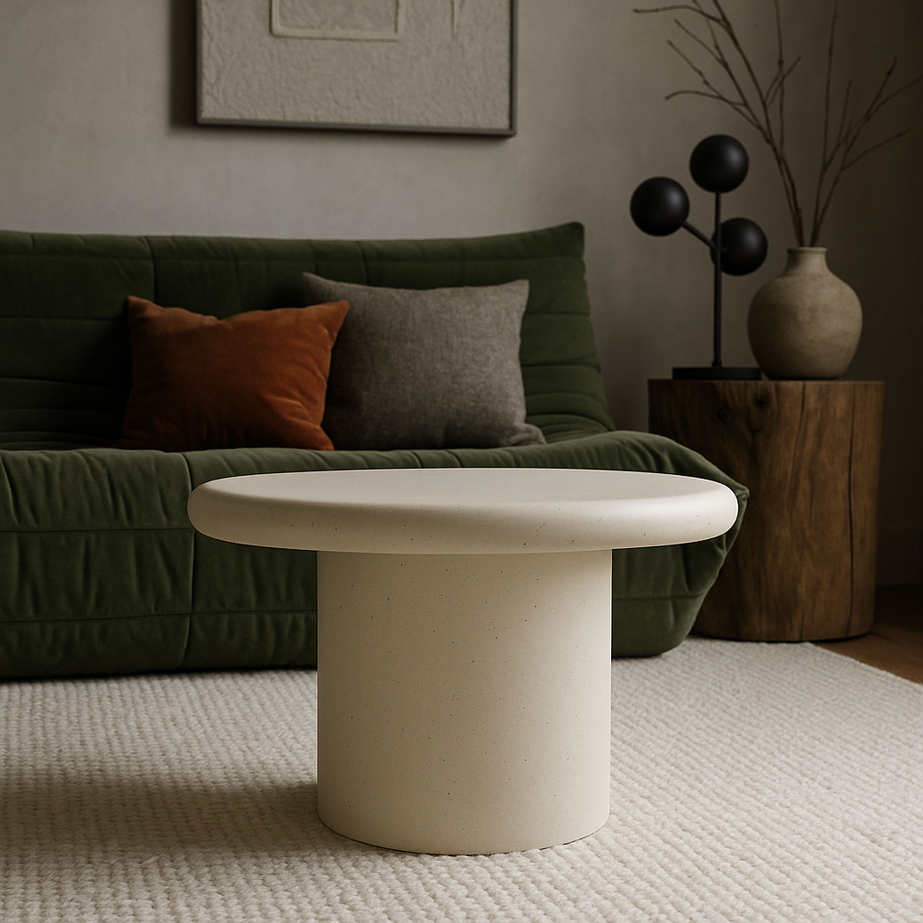 Emara - 16" Concrete And Fiberglass Indoor / Outdoor Coffee Table - Cream