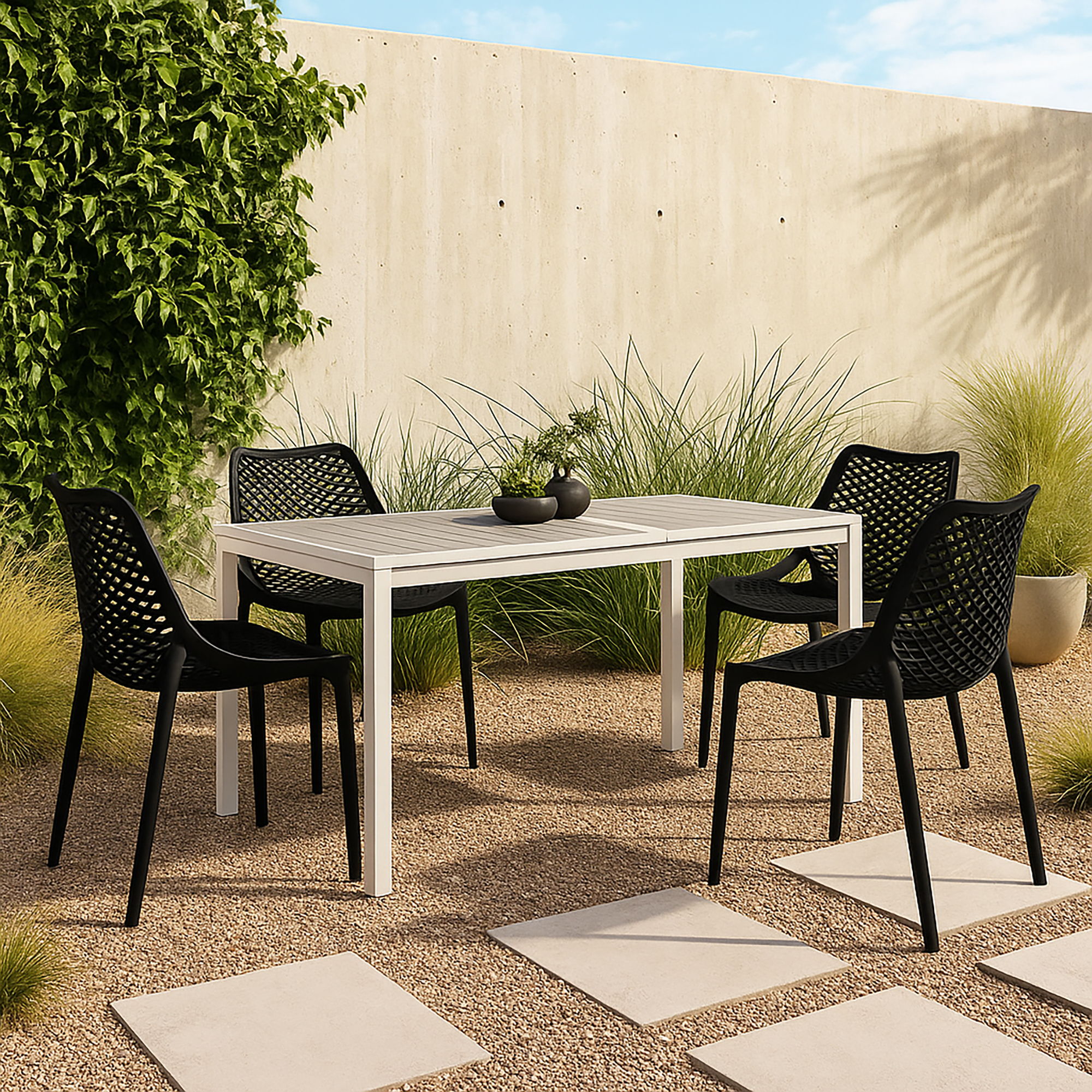 Mykonos - Plastic Outdoor Patio Dining Chair (Set of 4) - Black